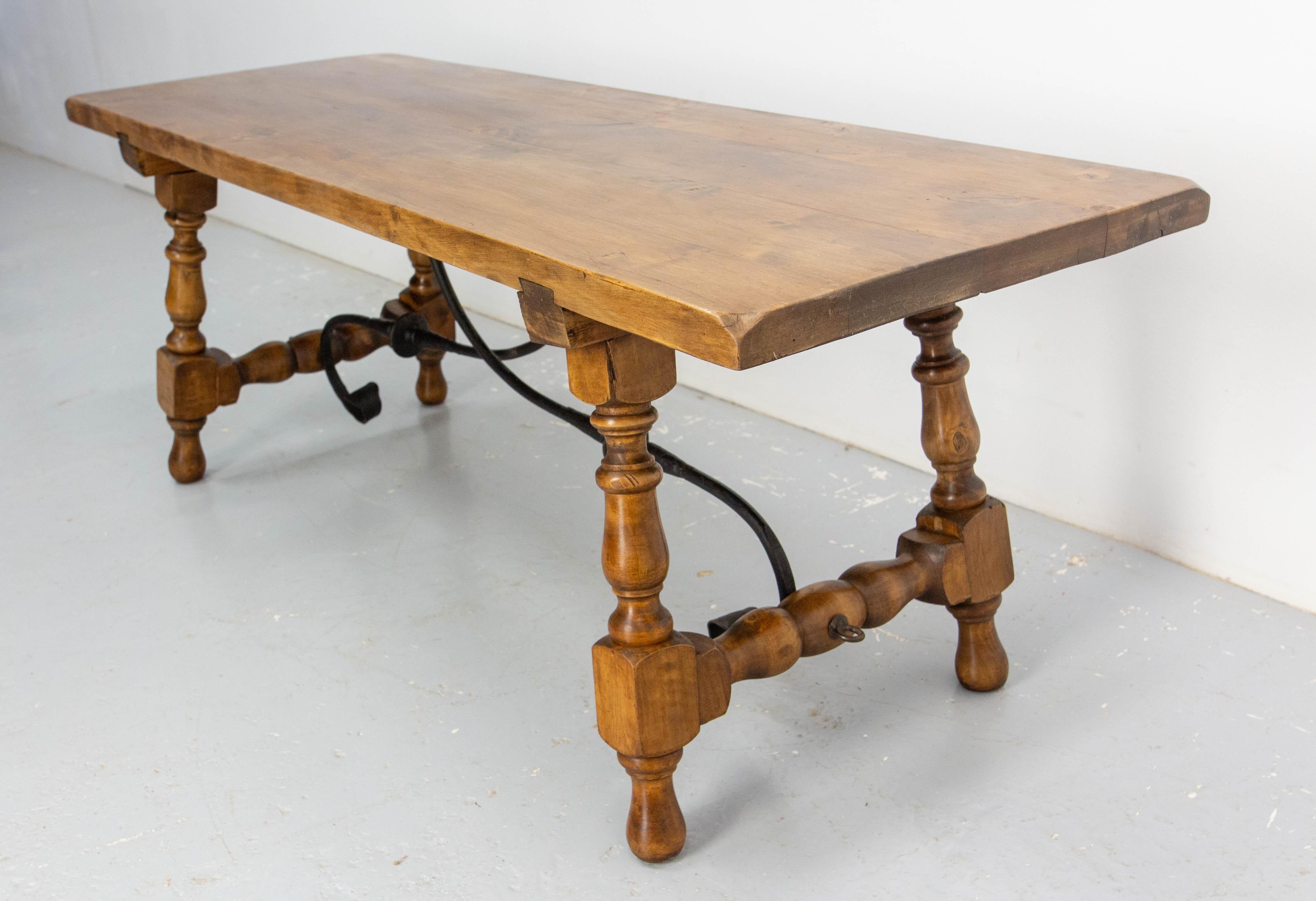 Spanish Alder & Wrought Iron Coffee Table, circa 1960 For Sale 1
