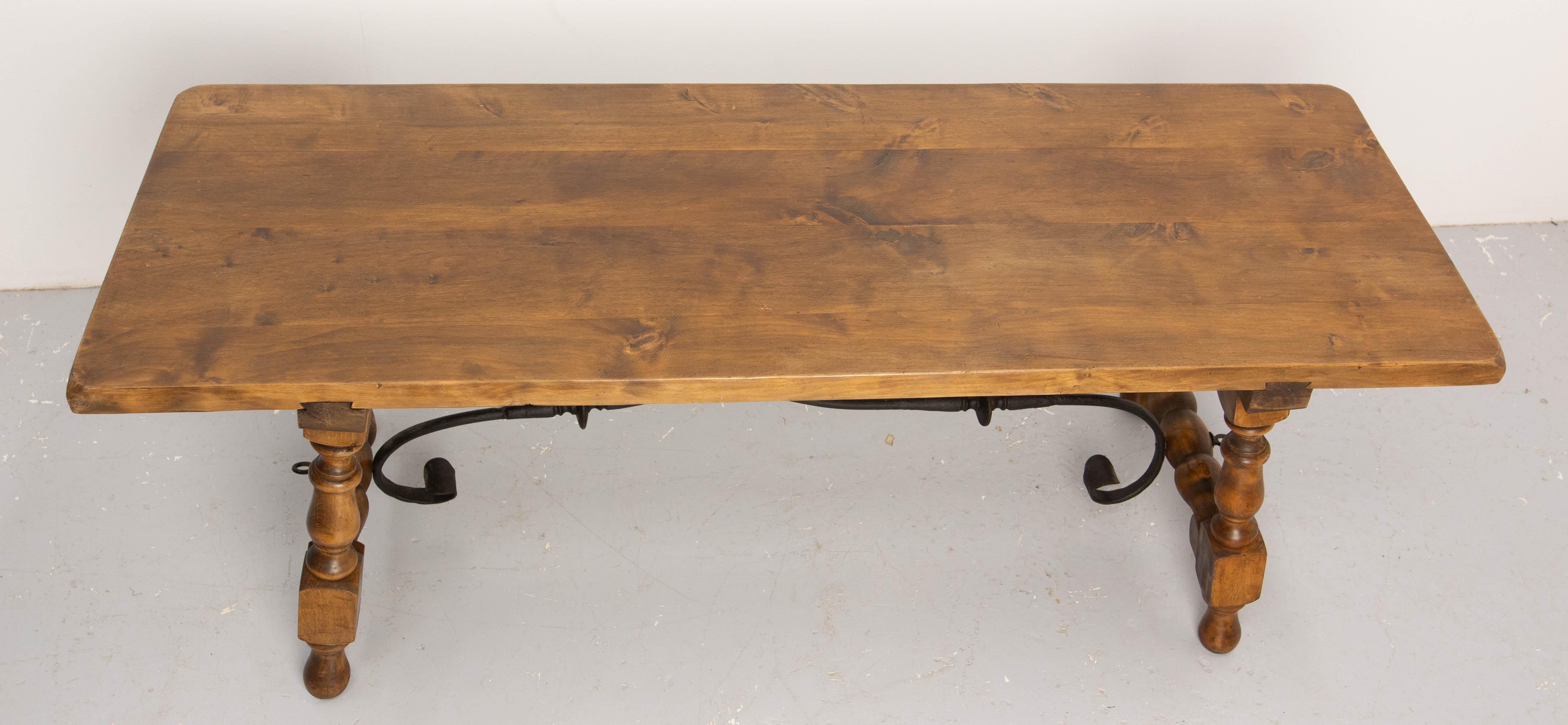 Spanish Alder & Wrought Iron Coffee Table, circa 1960 For Sale 3