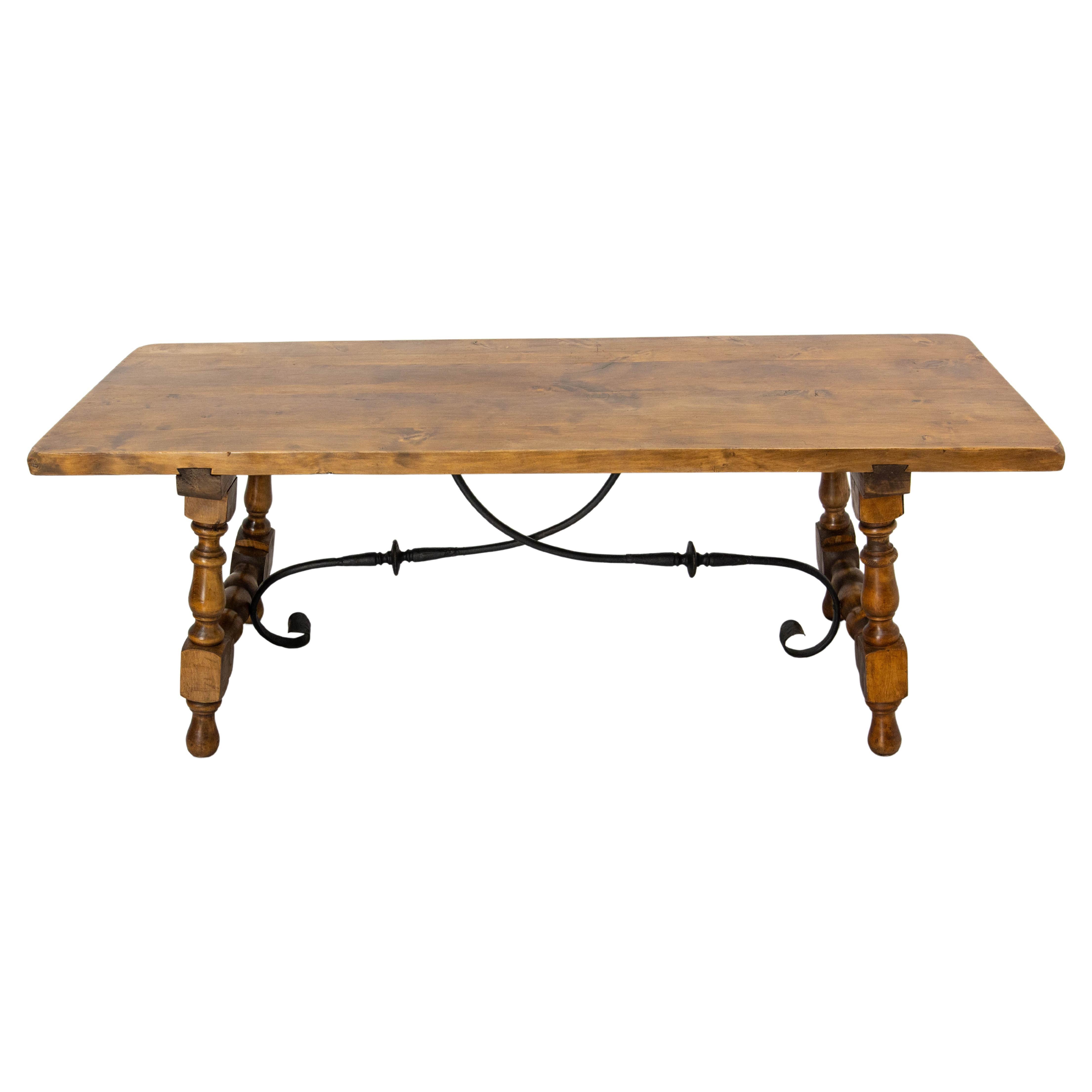 Spanish Alder & Wrought Iron Coffee Table, circa 1960 For Sale