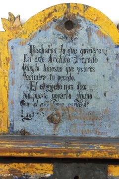Spanish Alms Box / Wall Decoration in Blue & Yellow Patina, 18th Century