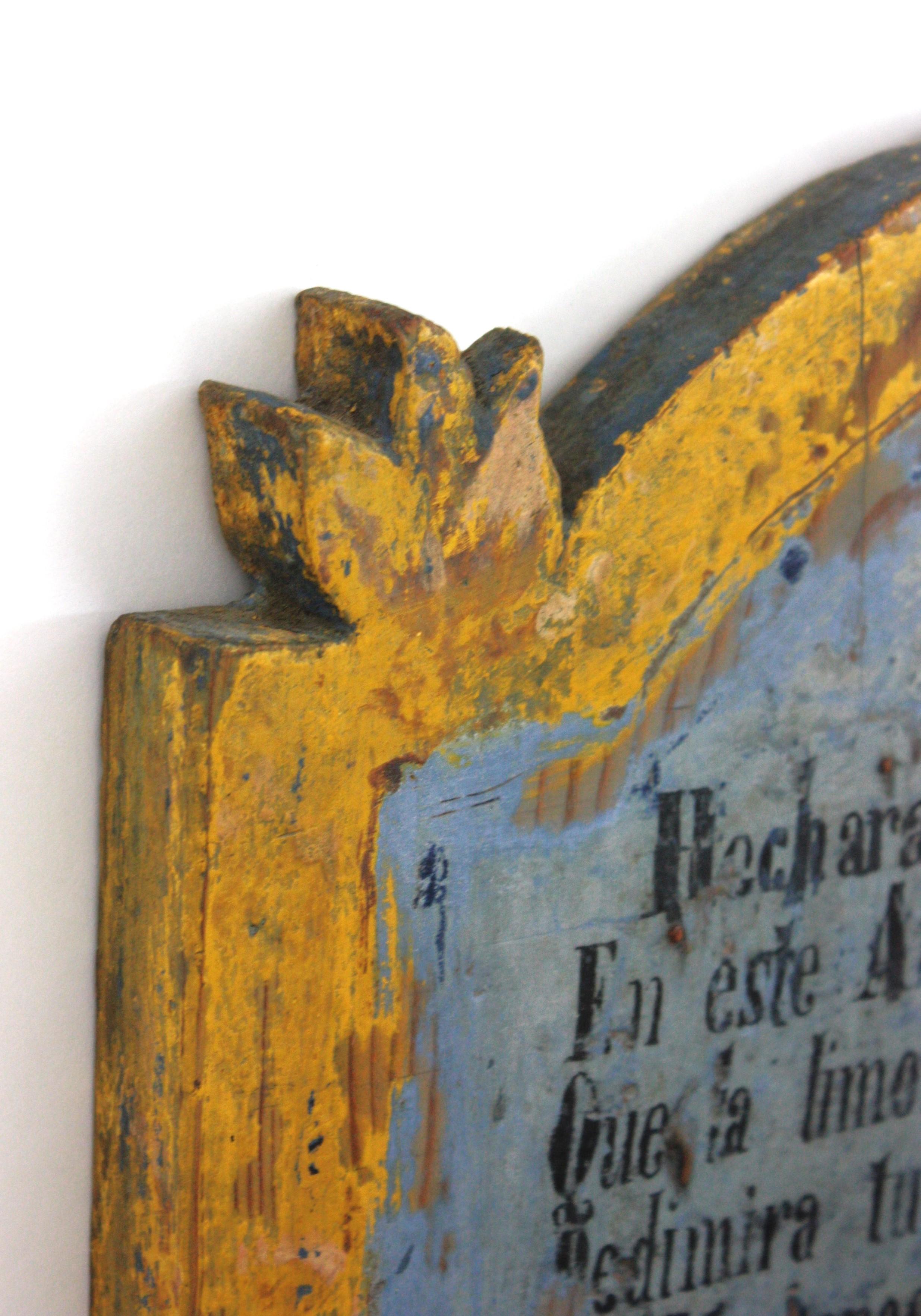 Cassetta delle elemosine spagnola / Decorazione da parete in patina blu e gialla, 18° secolo in vendita 1