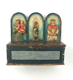 Spanish Alms Box / Wall Decoration with Carved Saints Detail, 18th Century