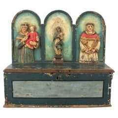 Spanish Alms Box / Wall Decoration with Carved Saints Detail, 18th Century