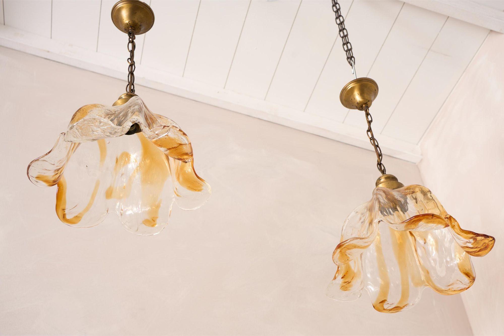 Spanish Amber glass tulip pendant lights - 10 available For Sale 1
