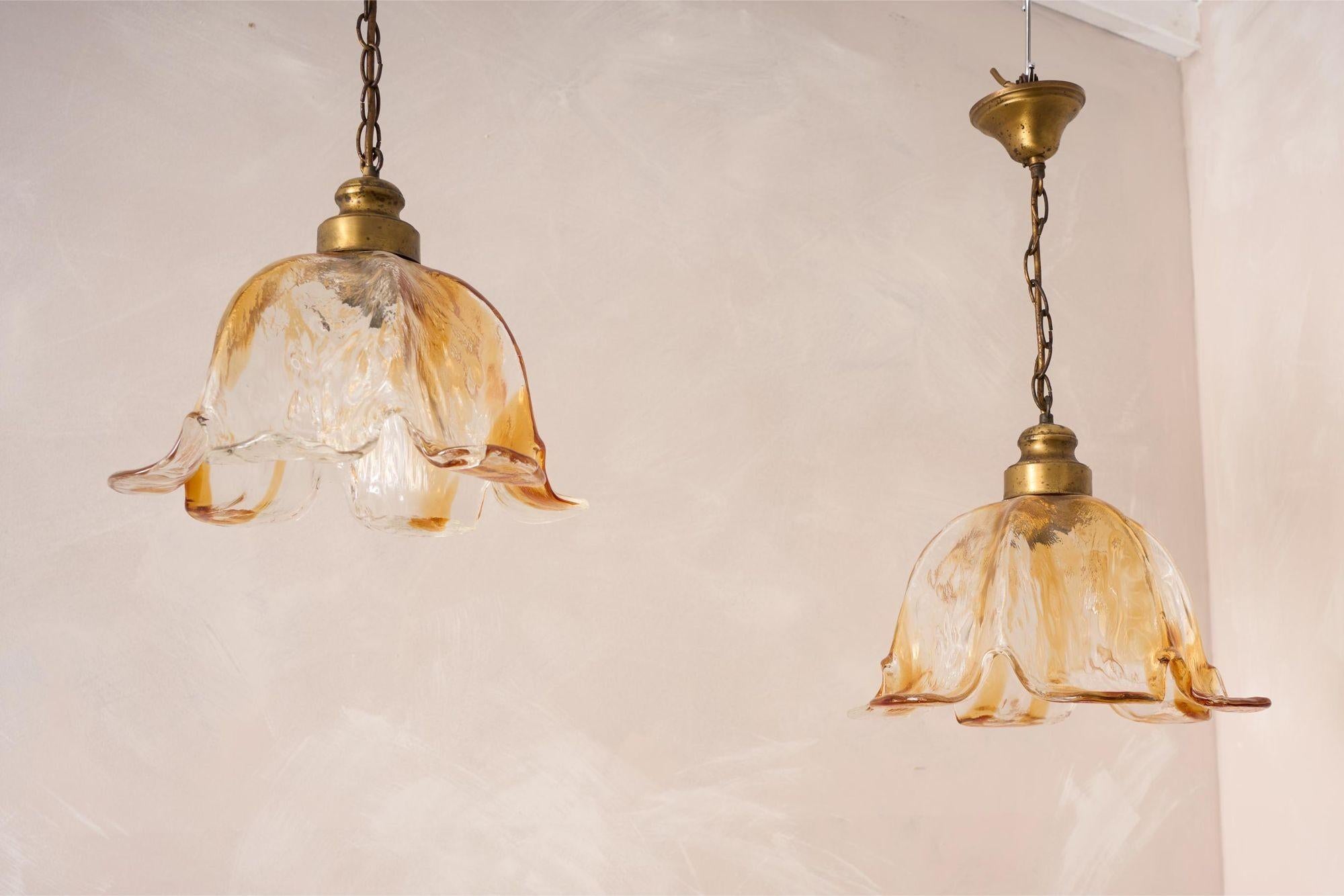 Spanish Amber glass tulip pendant lights - 10 available For Sale 2