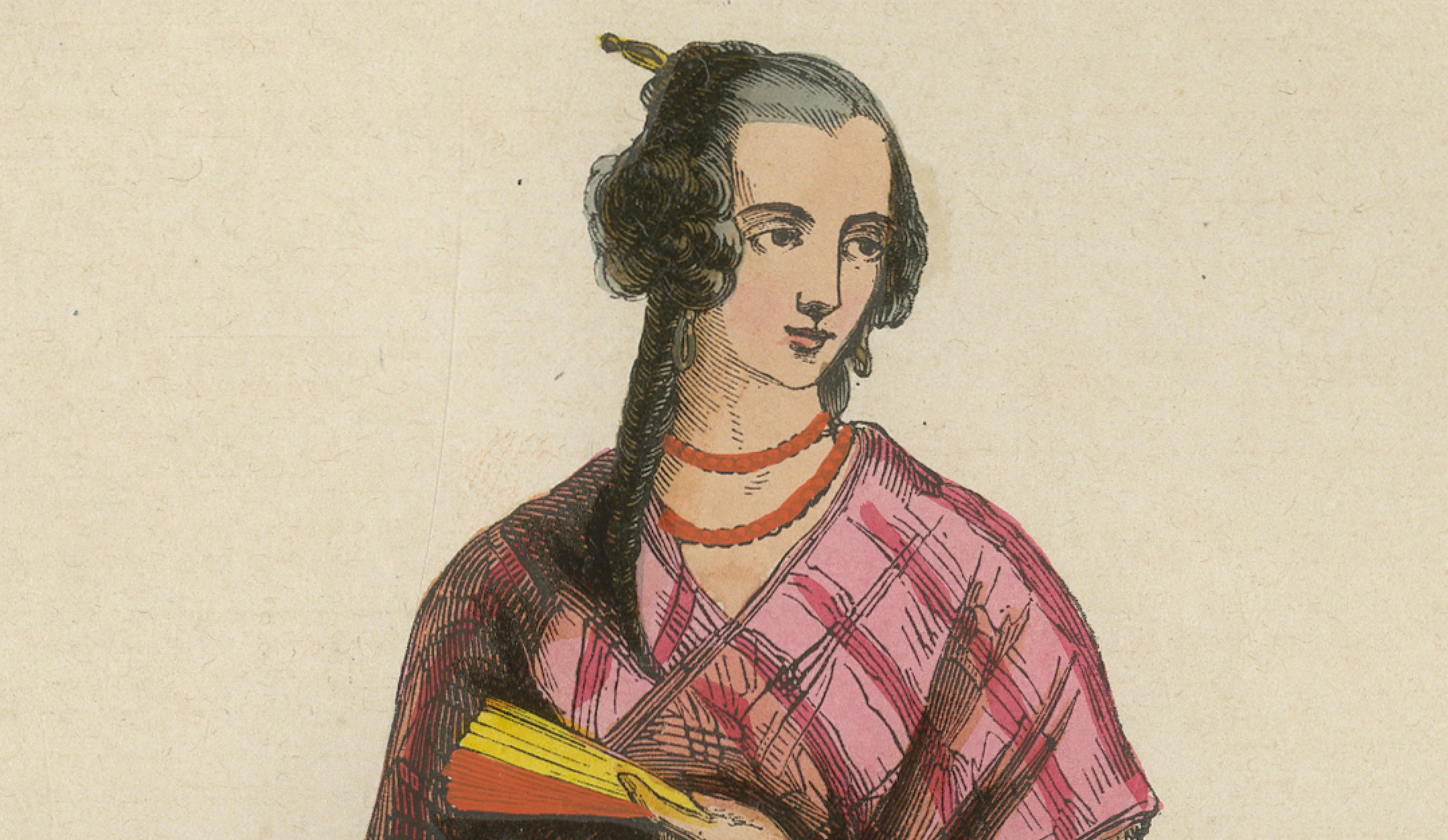Spanish American Girl from Concepción, Chile - Antique Lithograph, c.1852