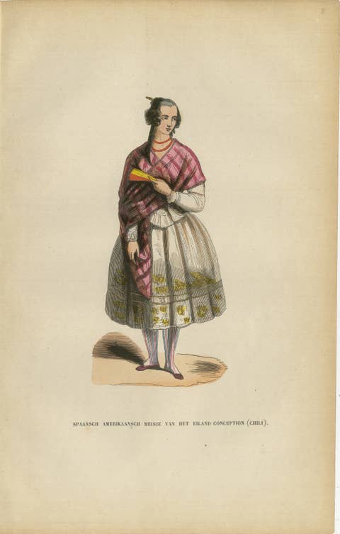 Spanish American Girl from Concepción, Chile - Antique Lithograph, c.1852