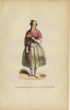 Spanisch-Amerikanisches Mädchen aus Concepción, Chile - Antike Lithographie, um 1852
