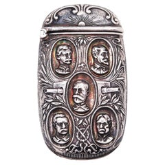SPANISH-AMERICAN WAR 1899 Vesta Matches Box In Repousse .925 Sterling Silver