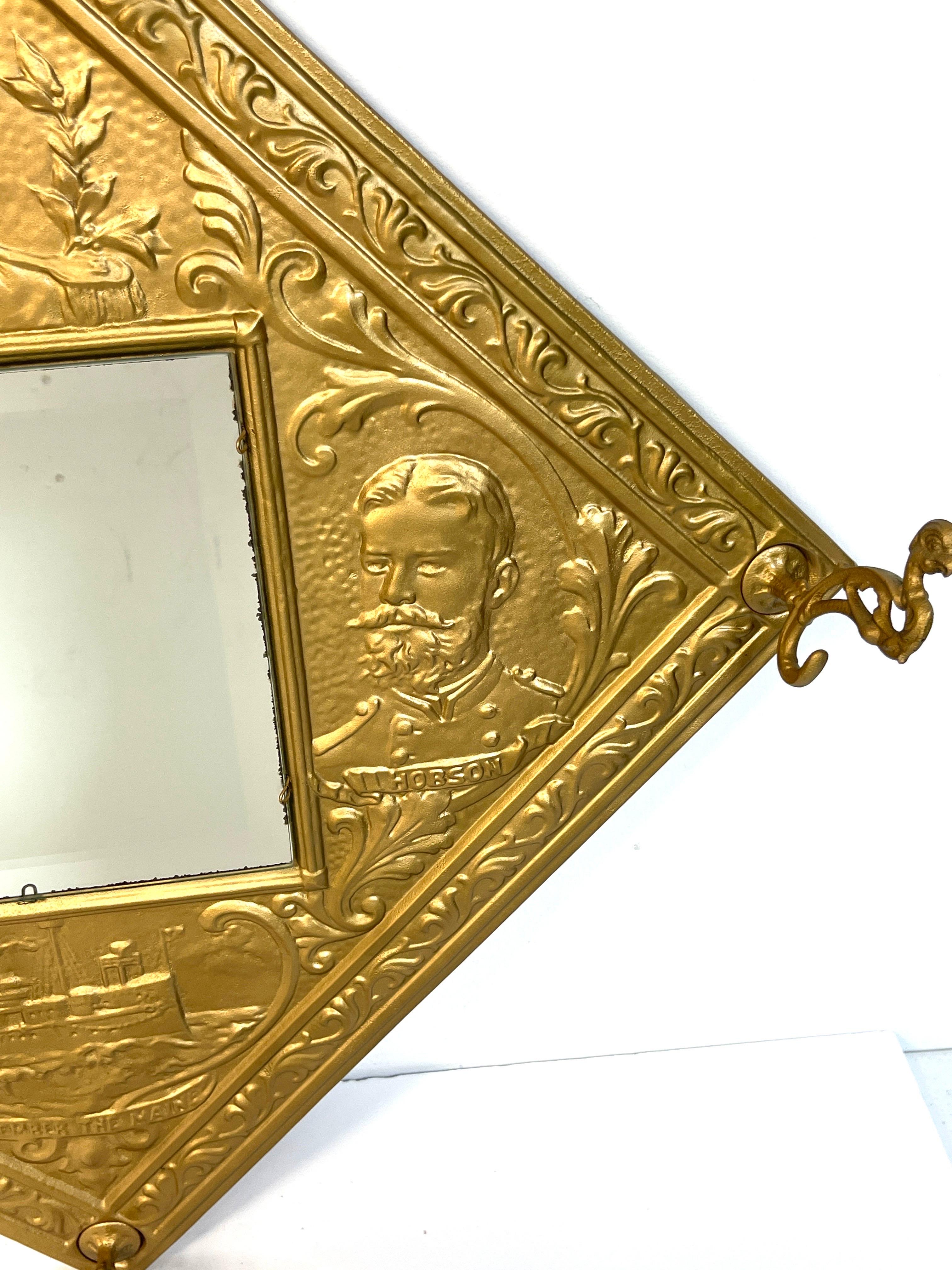 Beveled Spanish American War Commemorative Mirrored Hall Rack For Sale