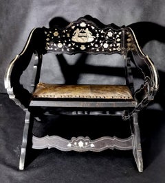 Spanish Ancient Ebony Chair with Cordova Leather