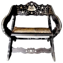 Antique Spanish Ancient Ebony Chair with Cordova Leather