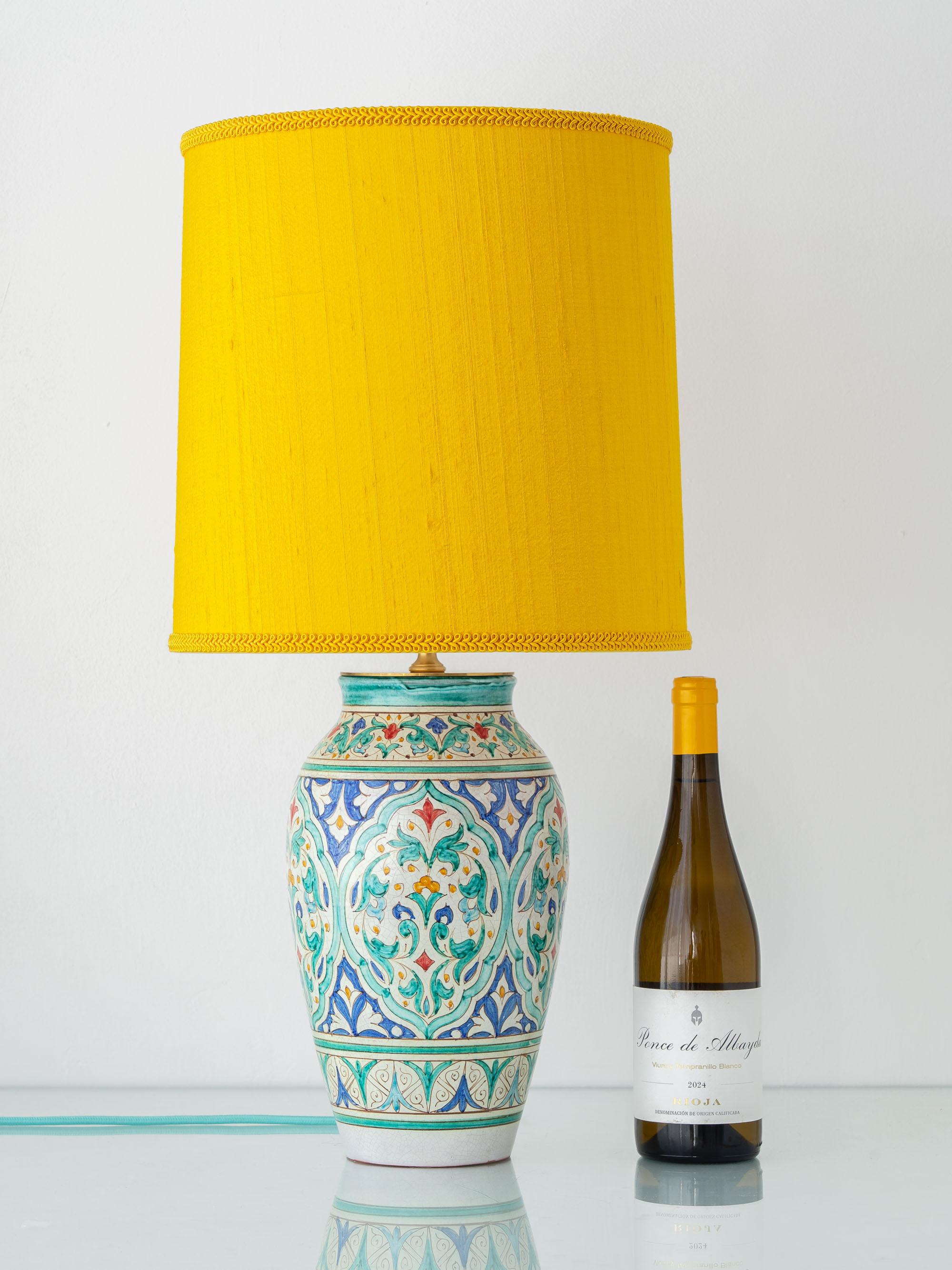 Glazed Spanish Andalusian Ceramic Table Lamp, Al Yarrar Granada, Moorish Nasrid Design For Sale