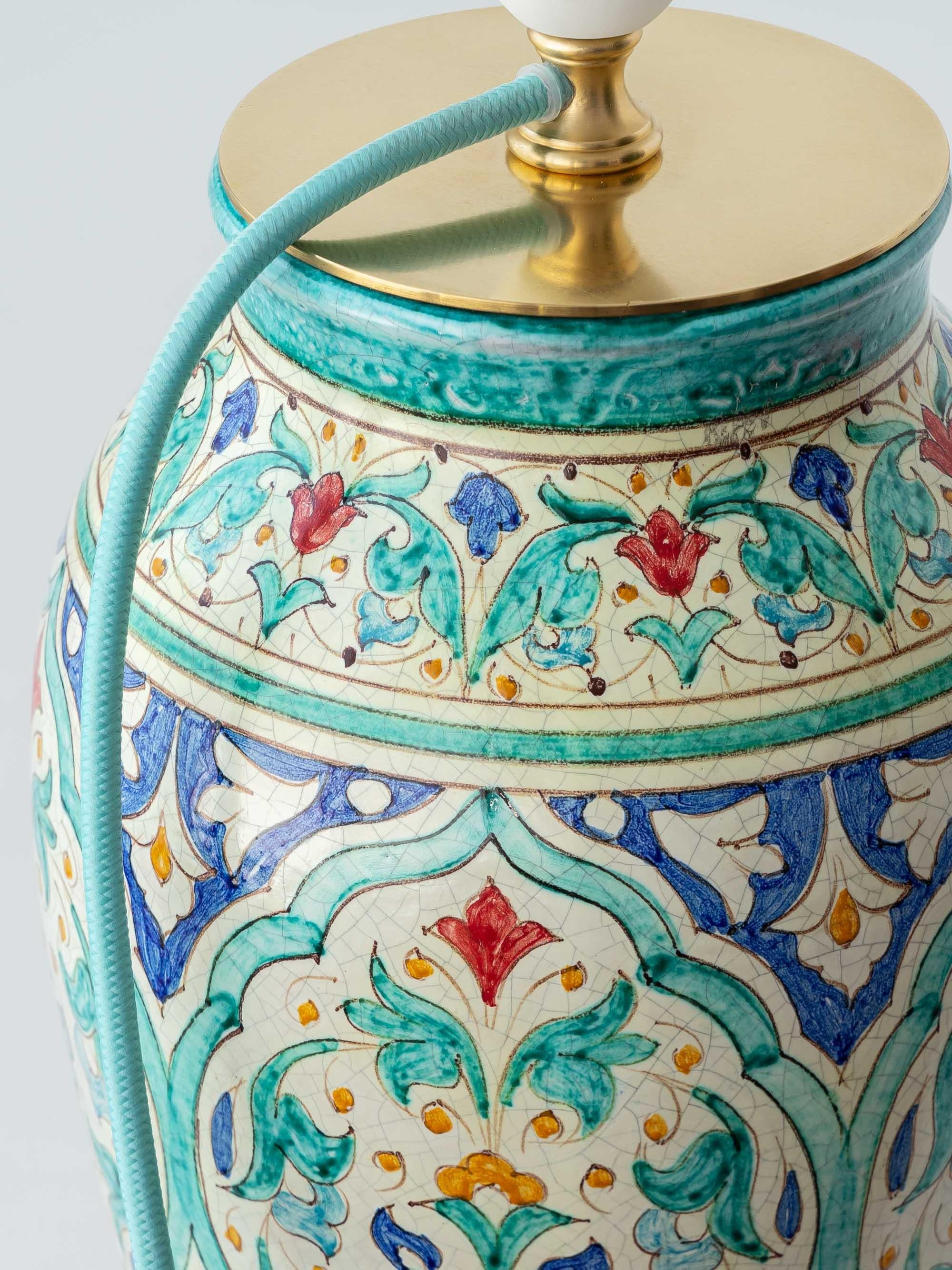 Spanish Andalusian Ceramic Table Lamp, Al Yarrar Granada, Moorish Nasrid Design For Sale 1