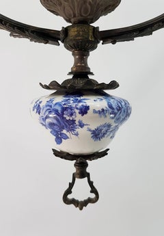 Spanish Antique Blue Ceramic Chandelier by Vicente Cebria
