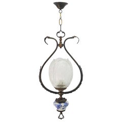 Spanish Antique Blue Ceramic Chandelier by Vicente Cebria