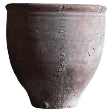 Très grand pot en argile espagnol ancien avec couvercle, excellente patine, 19ème siècle