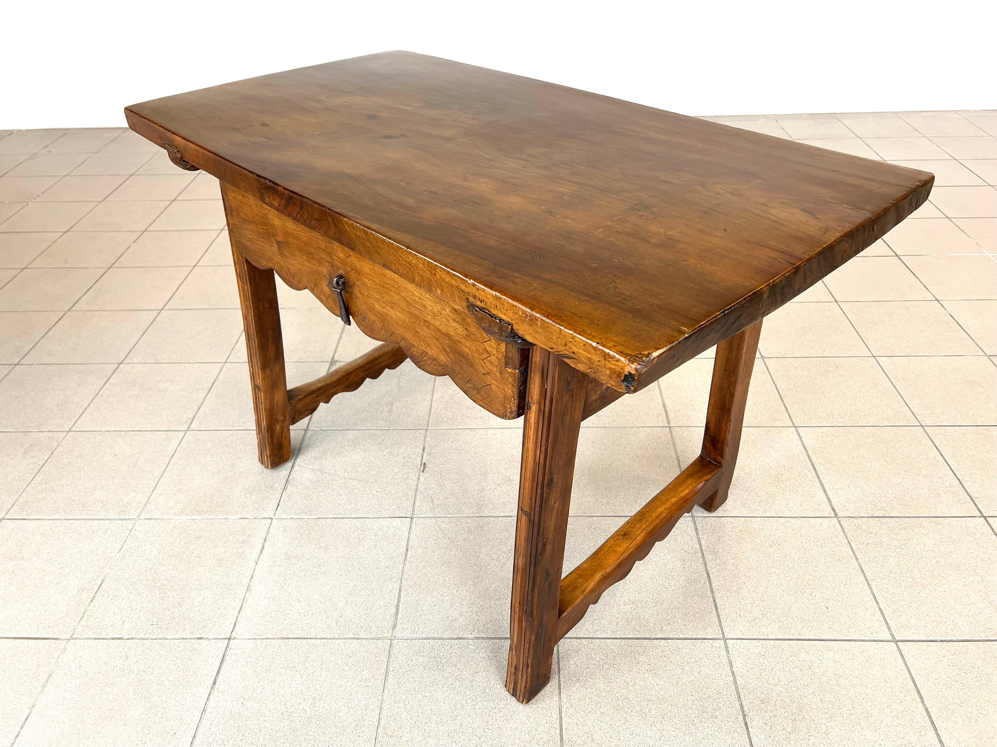 Spanish Antique Kitchen or Side Walnut Table 19c For Sale 9