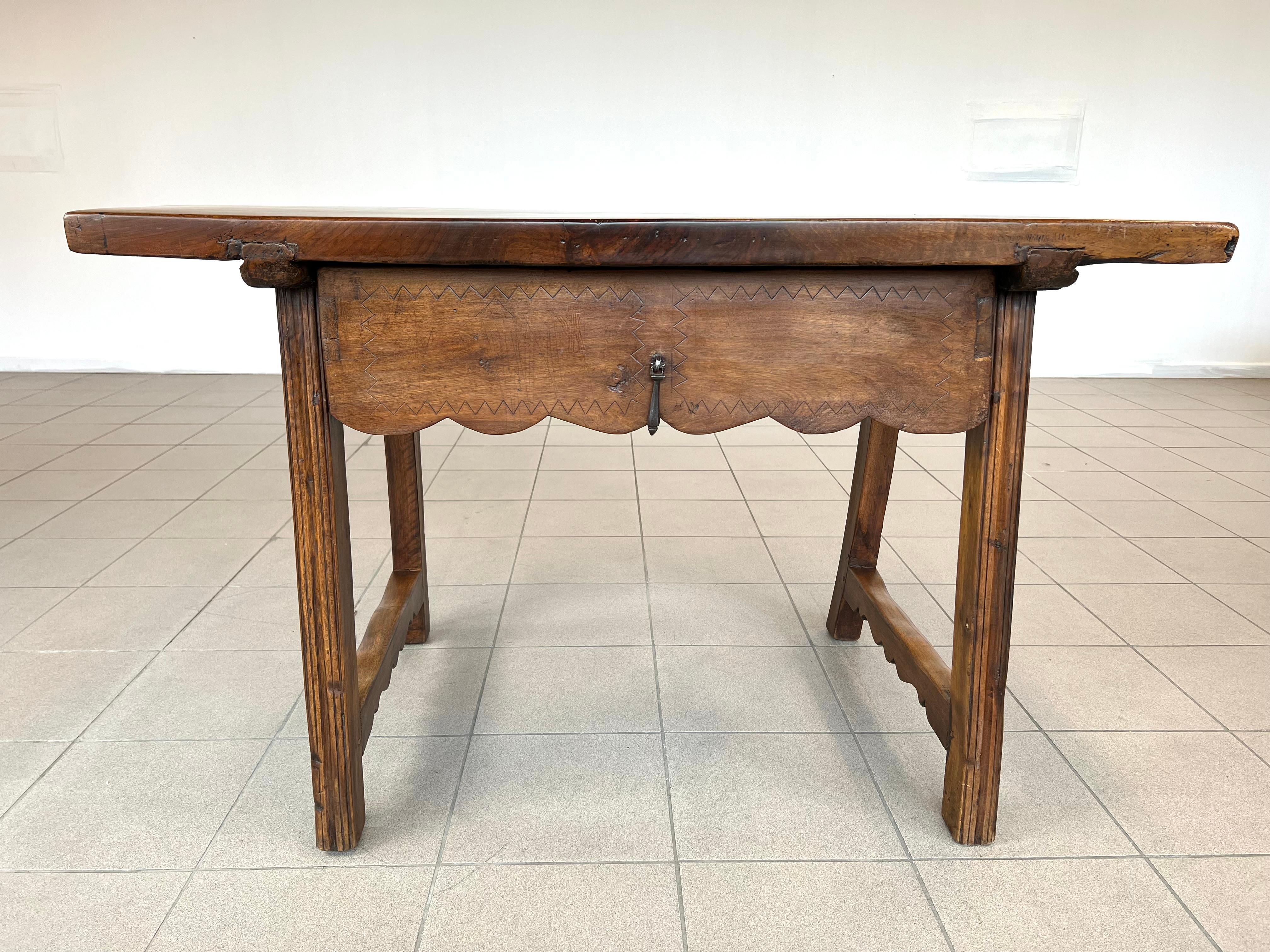 Rustic Spanish Antique Kitchen or Side Walnut Table 19c For Sale