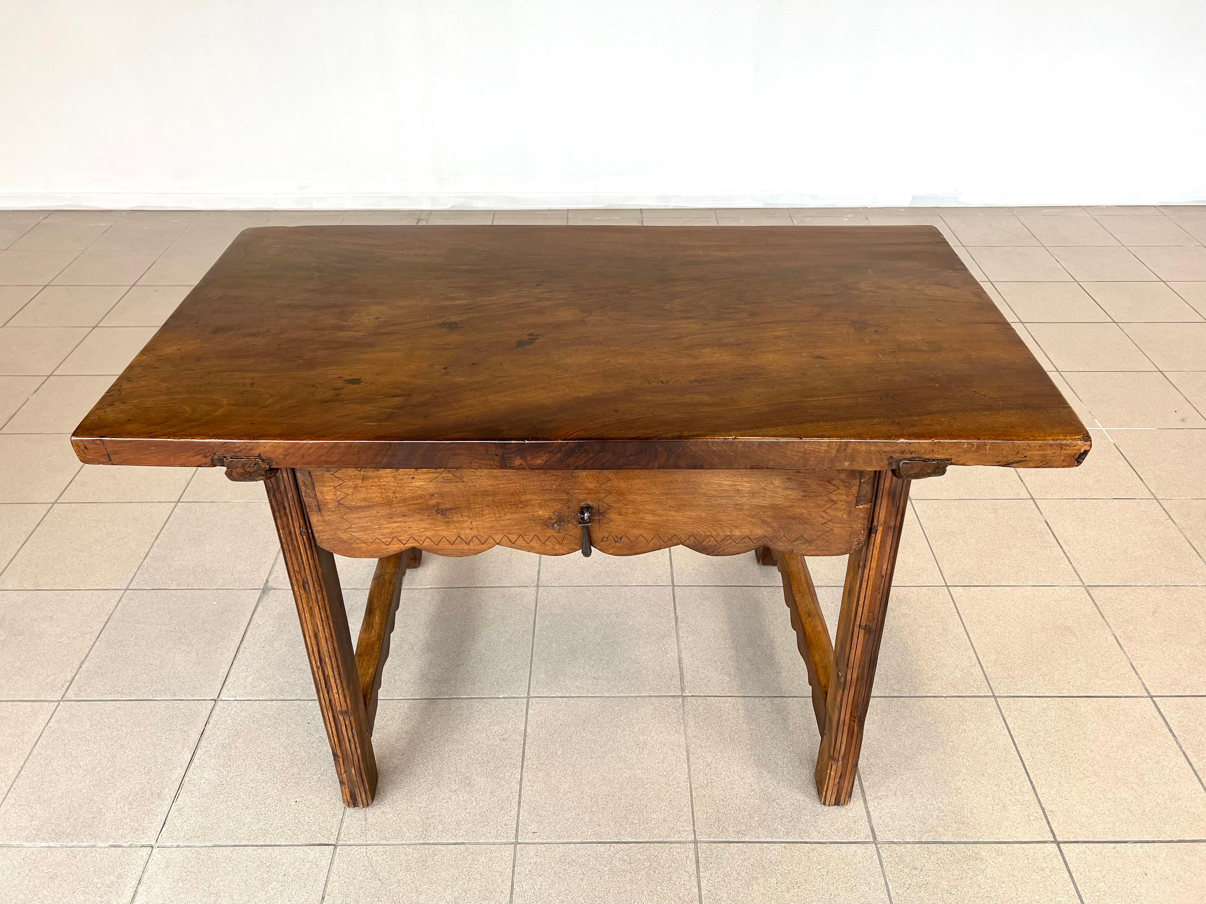 19th Century Spanish Antique Kitchen or Side Walnut Table 19c For Sale