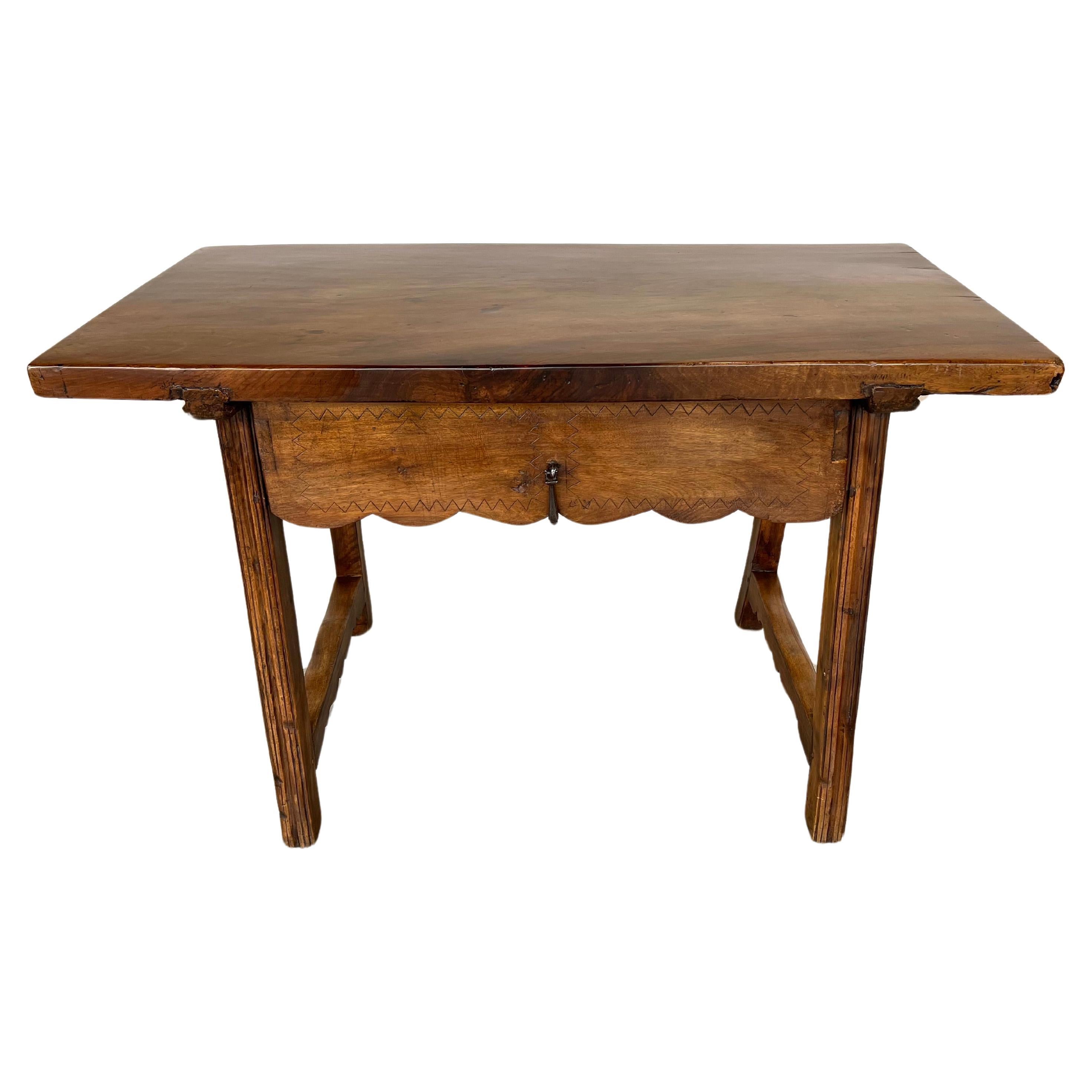 Spanish Antique Kitchen or Side Walnut Table 19c For Sale