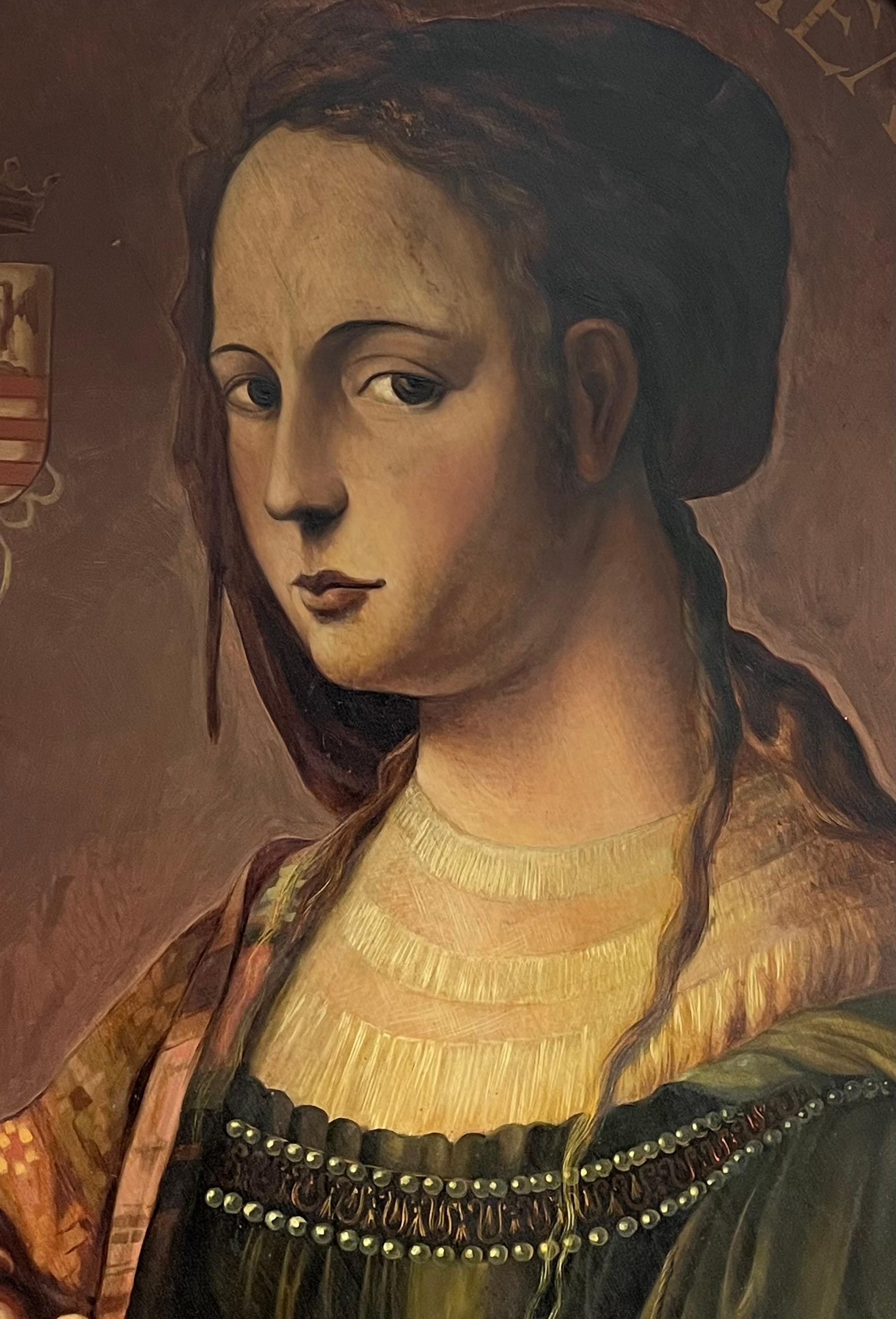 Immense peinture à l'huile ancienne Portrait ovale de Marie-Madeleine tenant un pot d'onguent - Maîtres anciens Painting par Spanish Antique