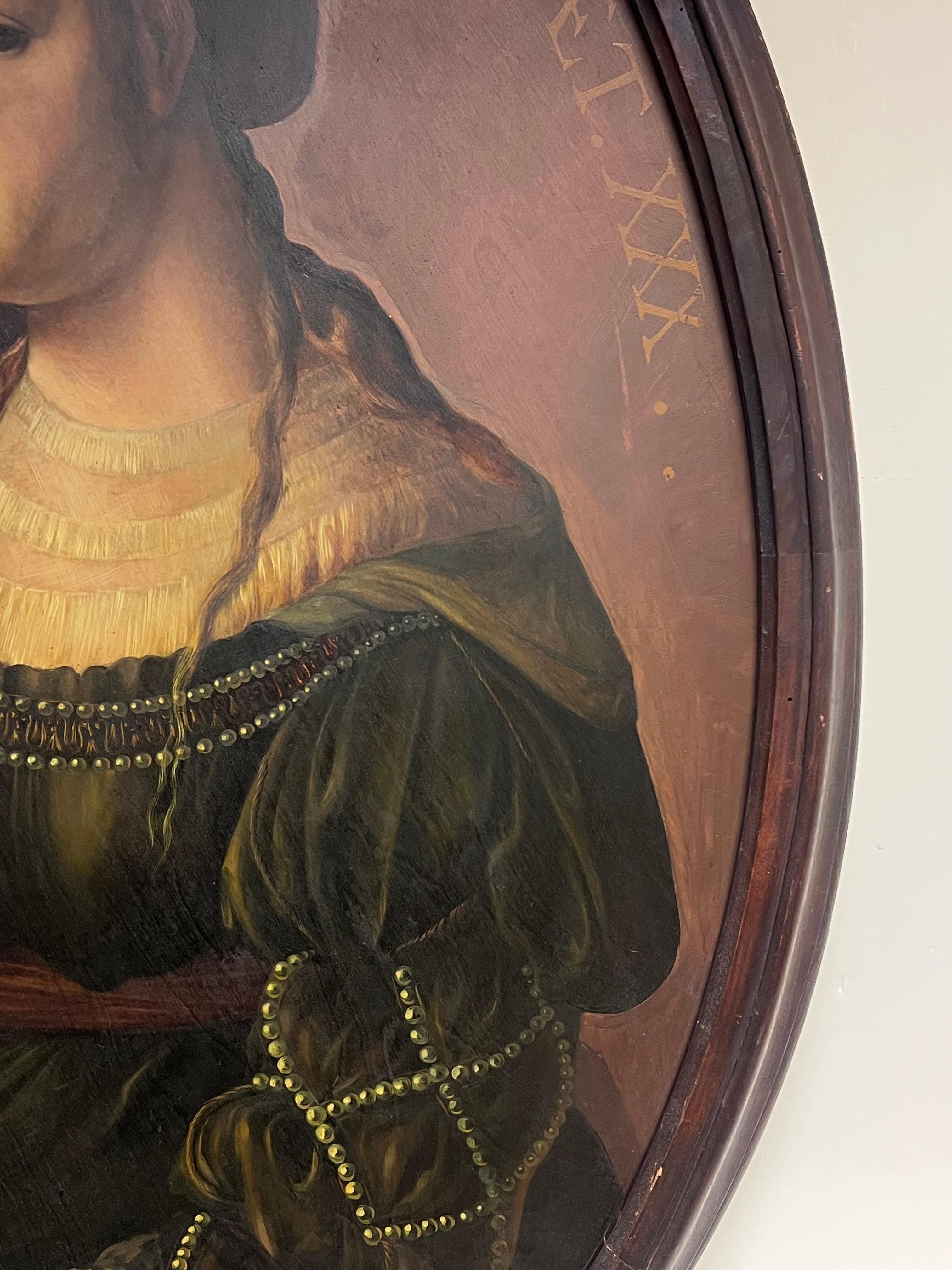 Immense peinture à l'huile ancienne Portrait ovale de Marie-Madeleine tenant un pot d'onguent - Noir Portrait Painting par Spanish Antique