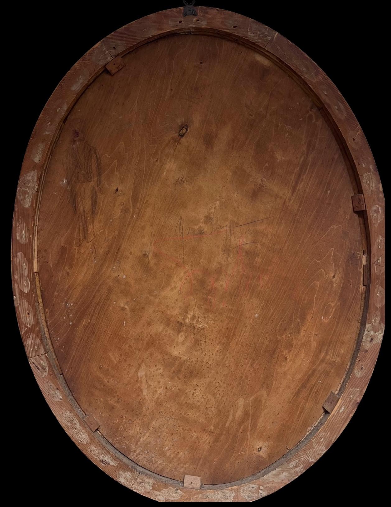 Immense peinture à l'huile ancienne Portrait ovale de Marie-Madeleine tenant un pot d'onguent en vente 1