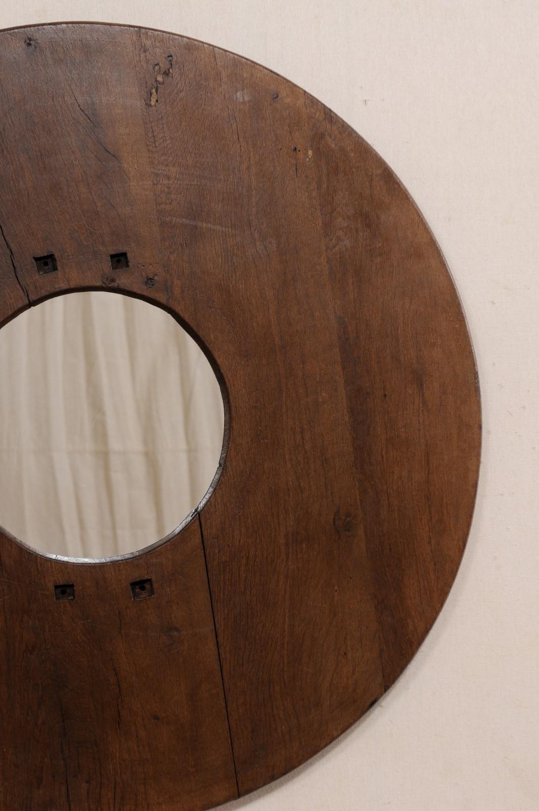 Wood Spanish Antique Round Brazier Mirror, 3.5 Ft Diameter For Sale