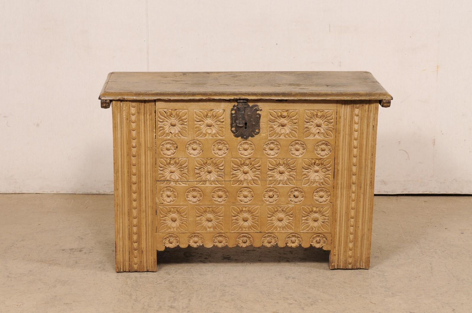 Spanish Antique Small Wooden Desk w/Unique Carved 