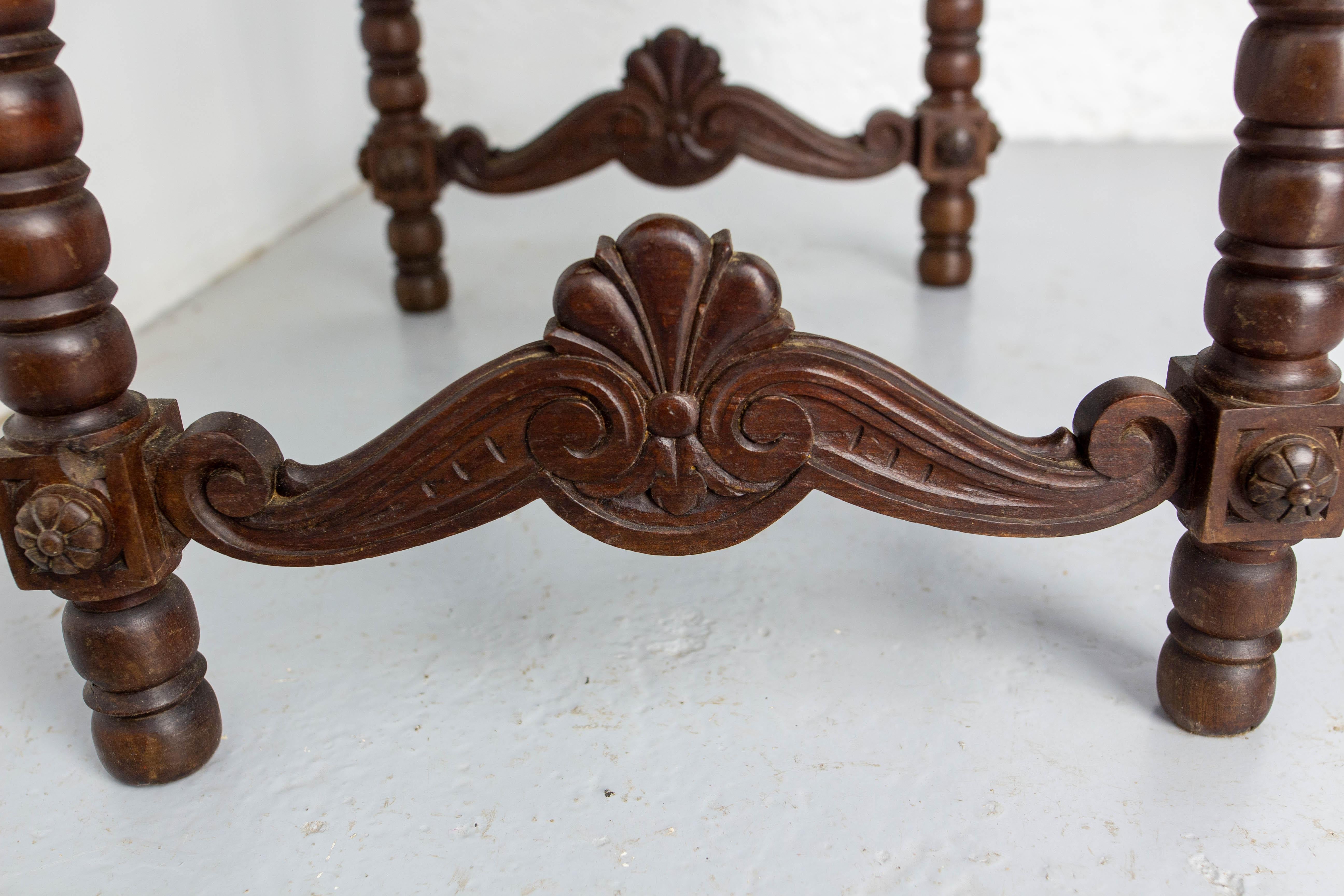 Spanish Armchair in the Curule Style Cordovan Leather & Wood, Midcentury 19th For Sale 7