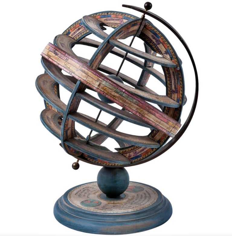Spanish Armillary Sphere of Polychrome Wood, Paper and Iron, Early 20th Century In Good Condition In Madrid, ES