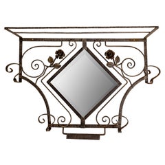 Porte-manteaux Art Déco espagnol Support de chapeau en fer avec verre et miroir, vers 1930