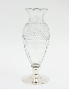 Spanish Art Deco Cut Crystal and Silver Urn Vase