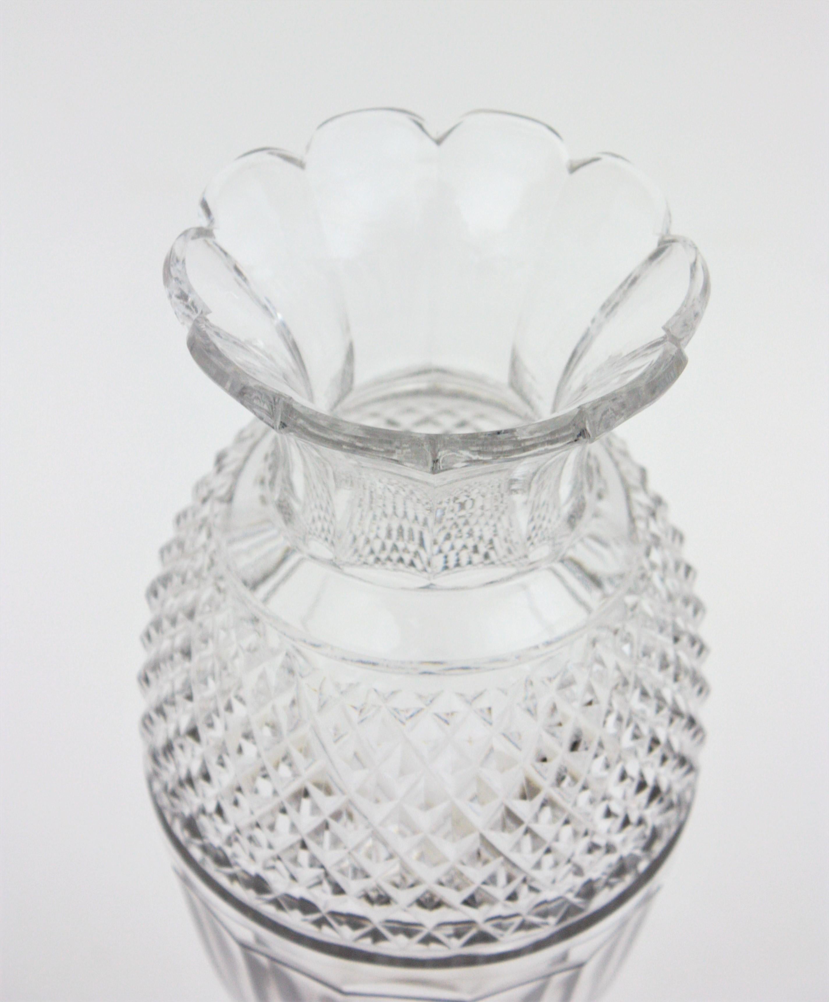 Spanish Art Deco Cut Crystal and Silver Urn Vase For Sale 2