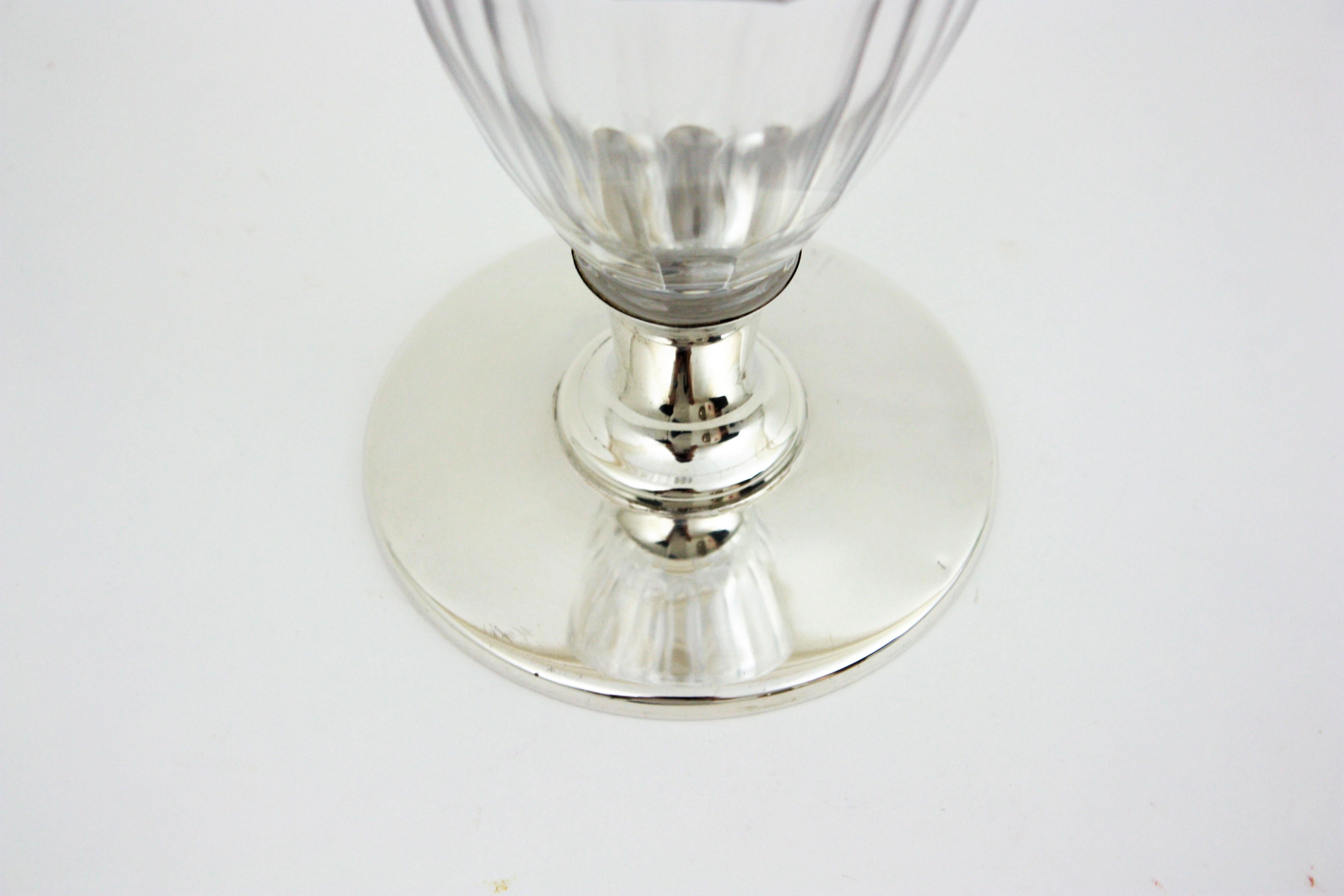 Spanish Art Deco Cut Crystal and Silver Urn Vase For Sale 3