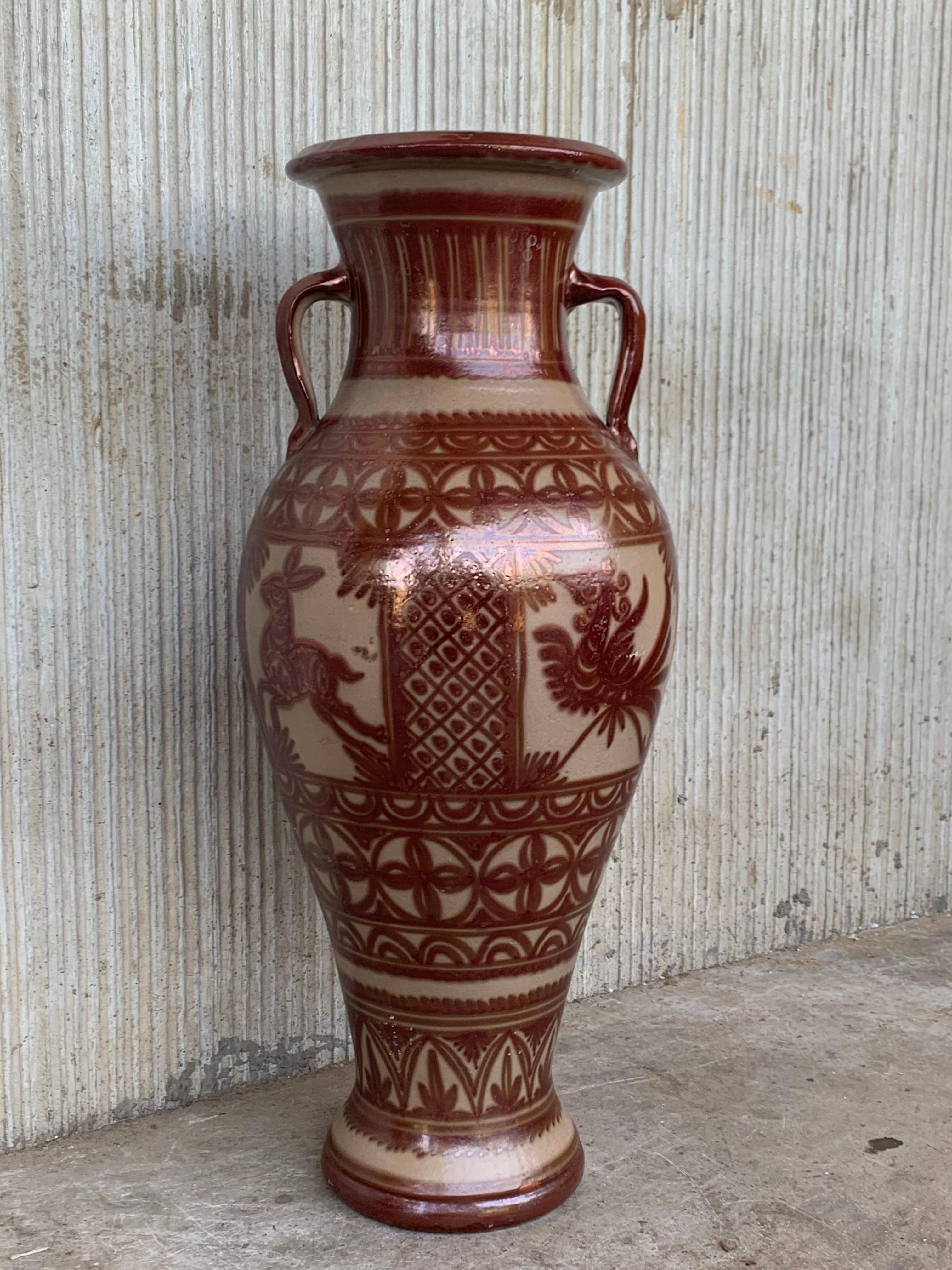 20th Century Spanish Art Deco Gold Enamel Vase with Animal Design For Sale