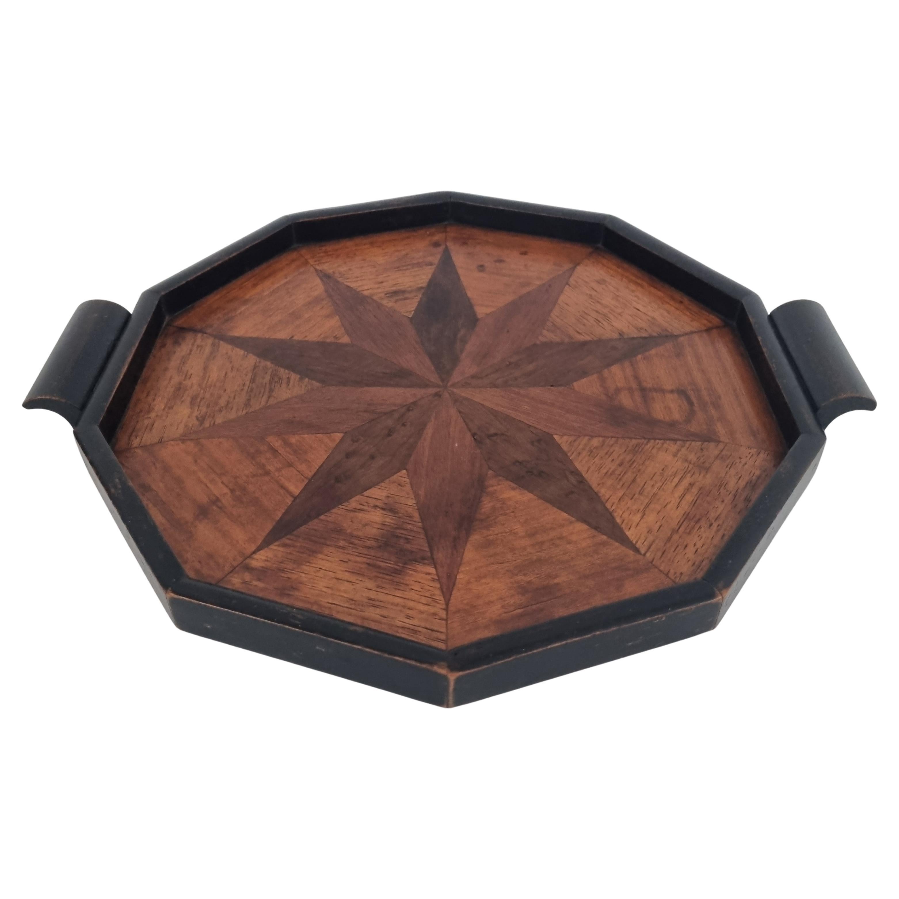 Bandeja para servir de madera con marquetería Art Decó española Español en venta
