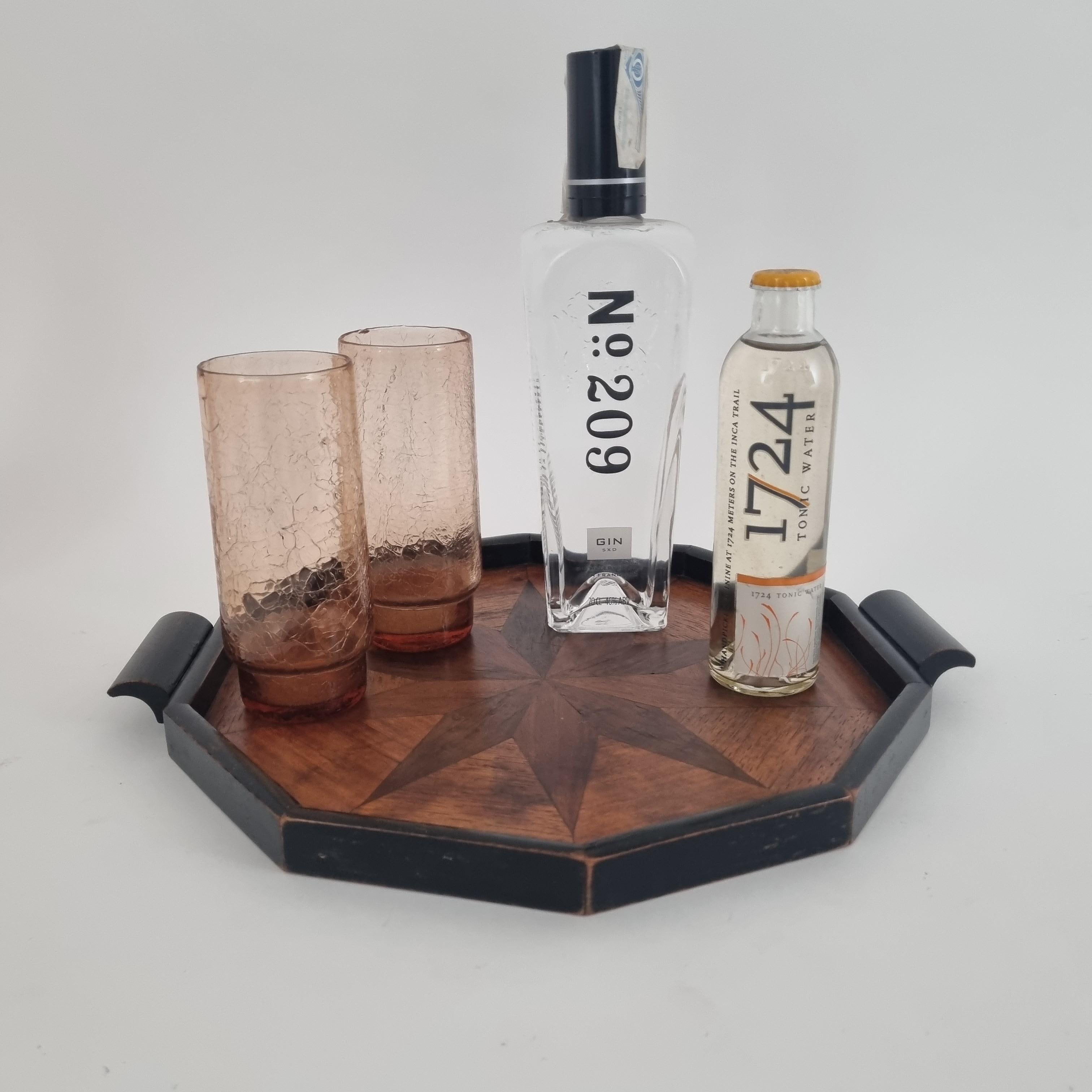 Bandeja para servir de madera con marquetería Art Decó española en venta 1