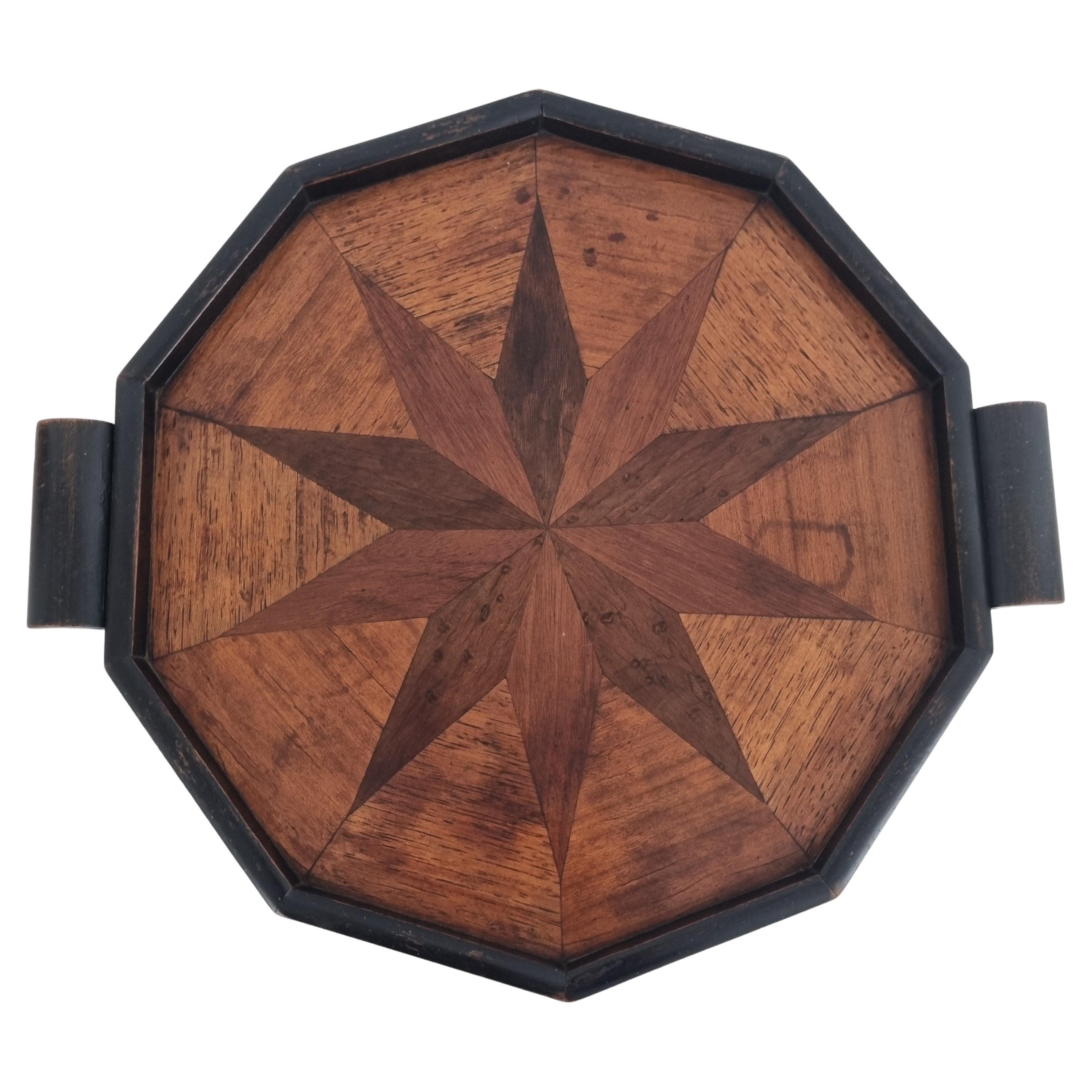 Plateau de service espagnol Art Déco en marqueterie de bois