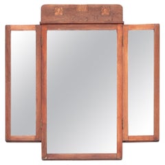Spanish Art Deco Modern Triptic Handcrafted Oak Mirror, circa 1920