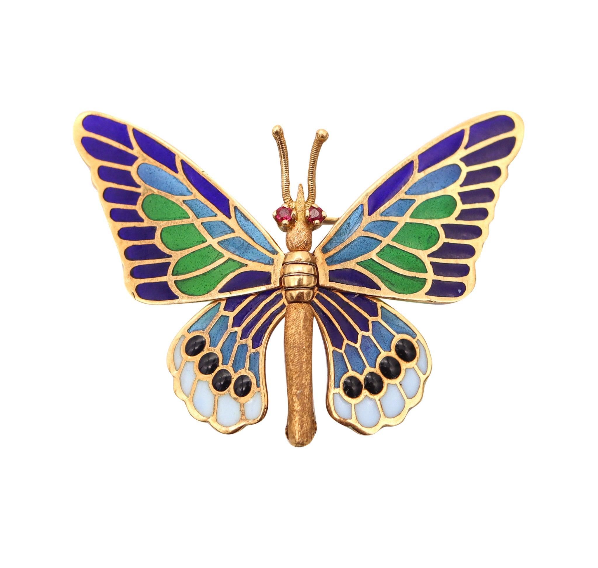 ESPANOL Art Nouveau Plique à Jour Broche Mariposa Esmaltada En Oro Amarillo De 18Kt