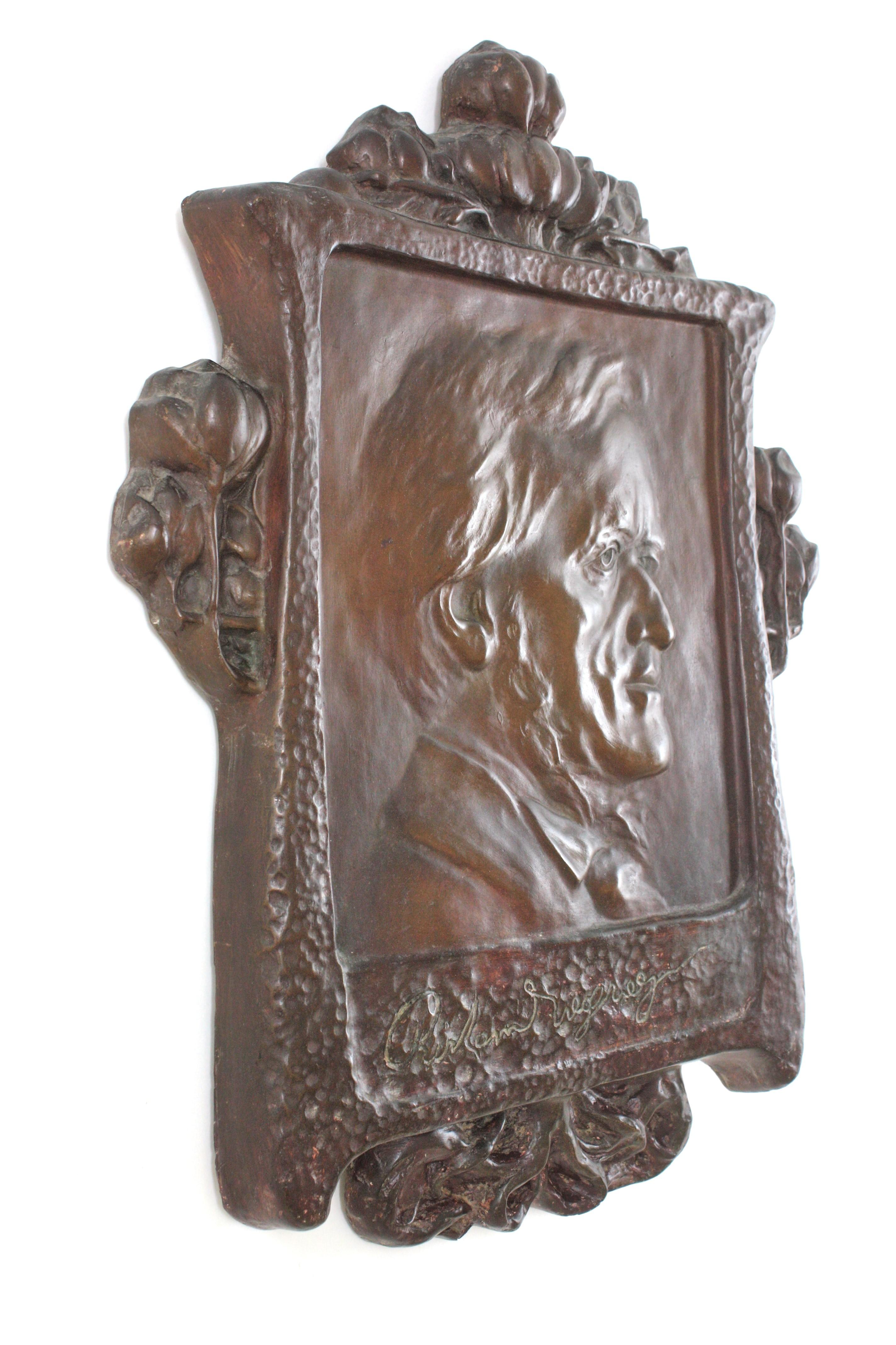 Molded Spanish Art Nouveau Richard Wagner Bas Relief Stucco Wall Decoration For Sale