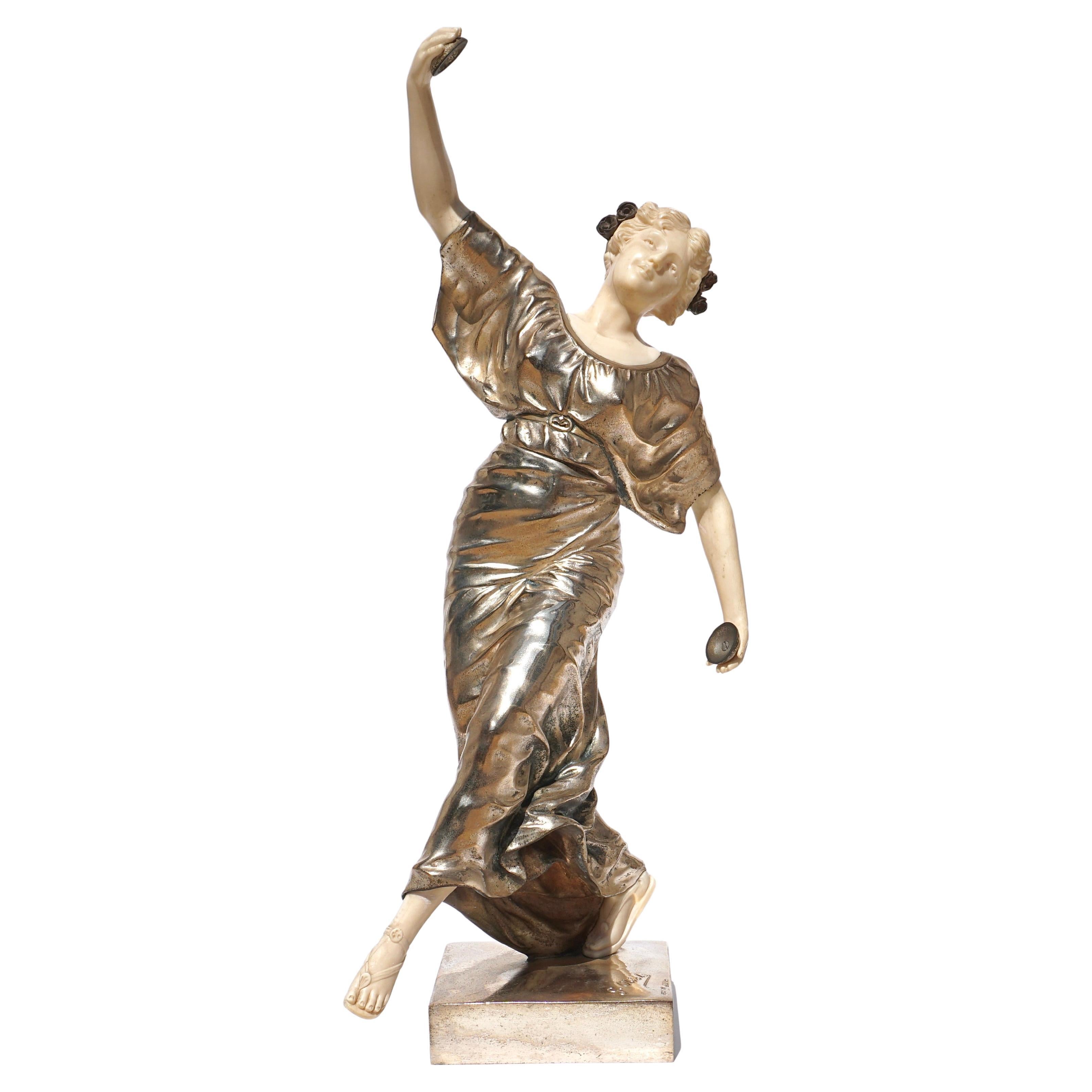 Spanish Art Nouveau Silvered Bronze by Gustavo Obiols