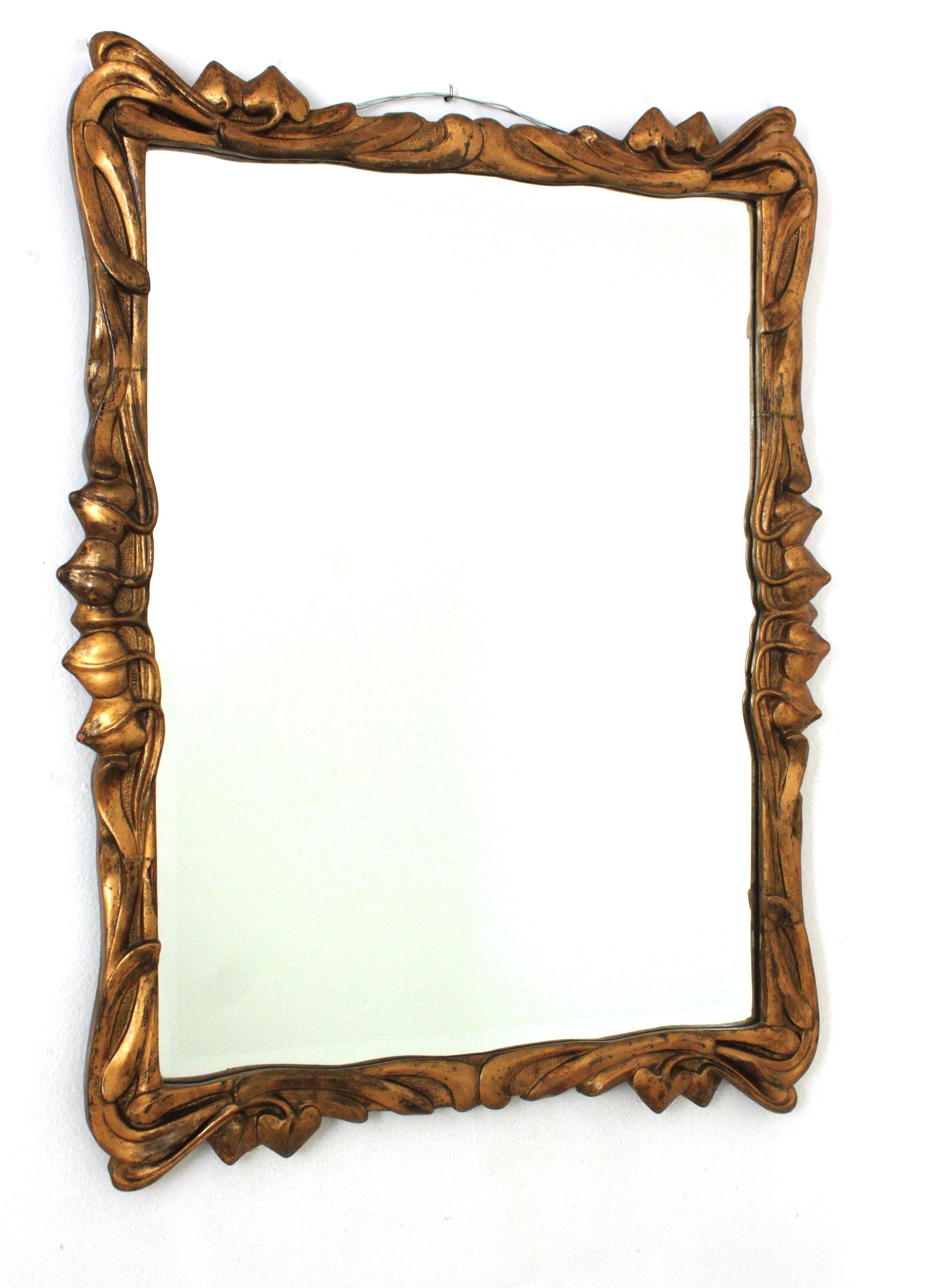20th Century Spanish Art Nouveau Wall Mirror in Giltwood For Sale