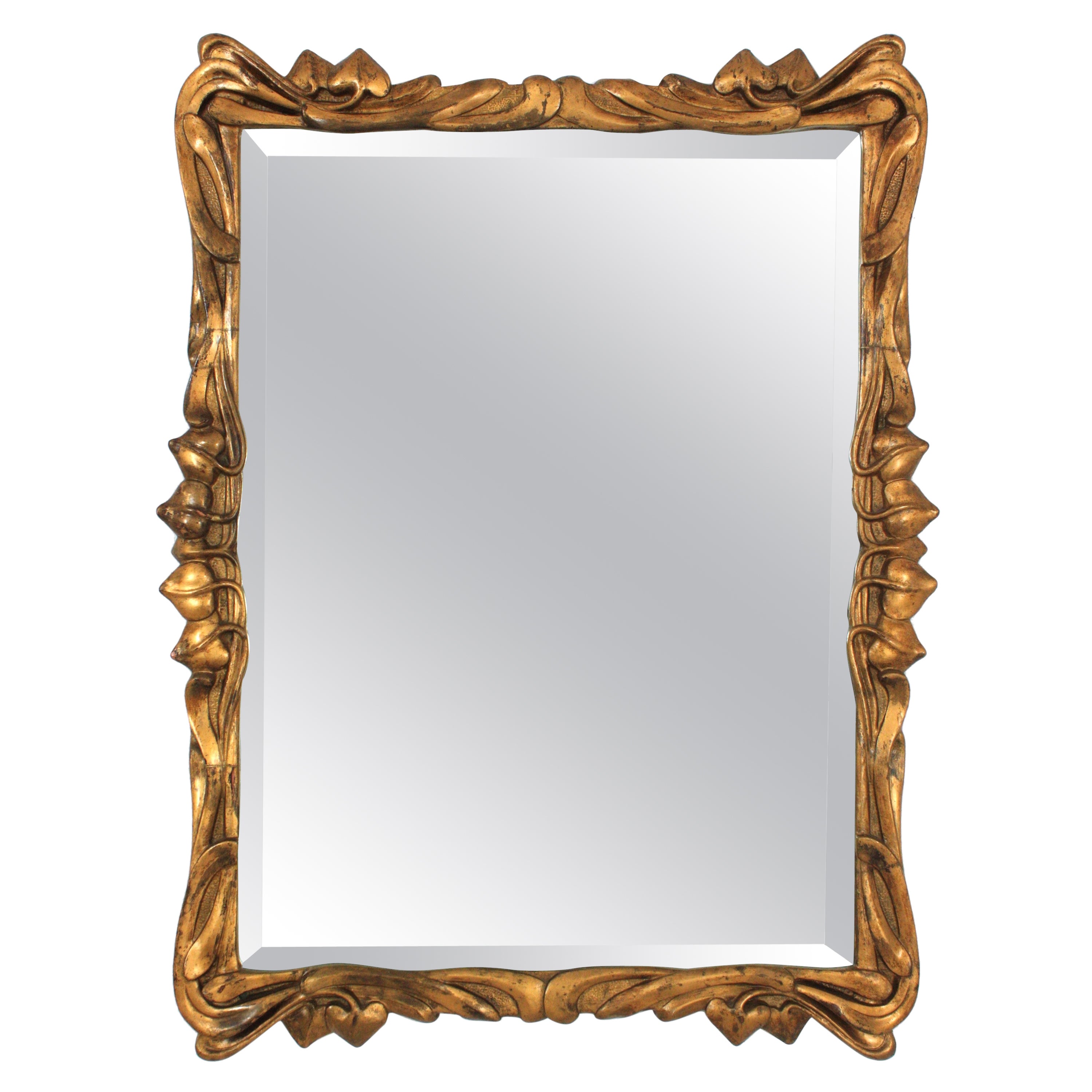 Spanish Art Nouveau Wall Mirror in Giltwood