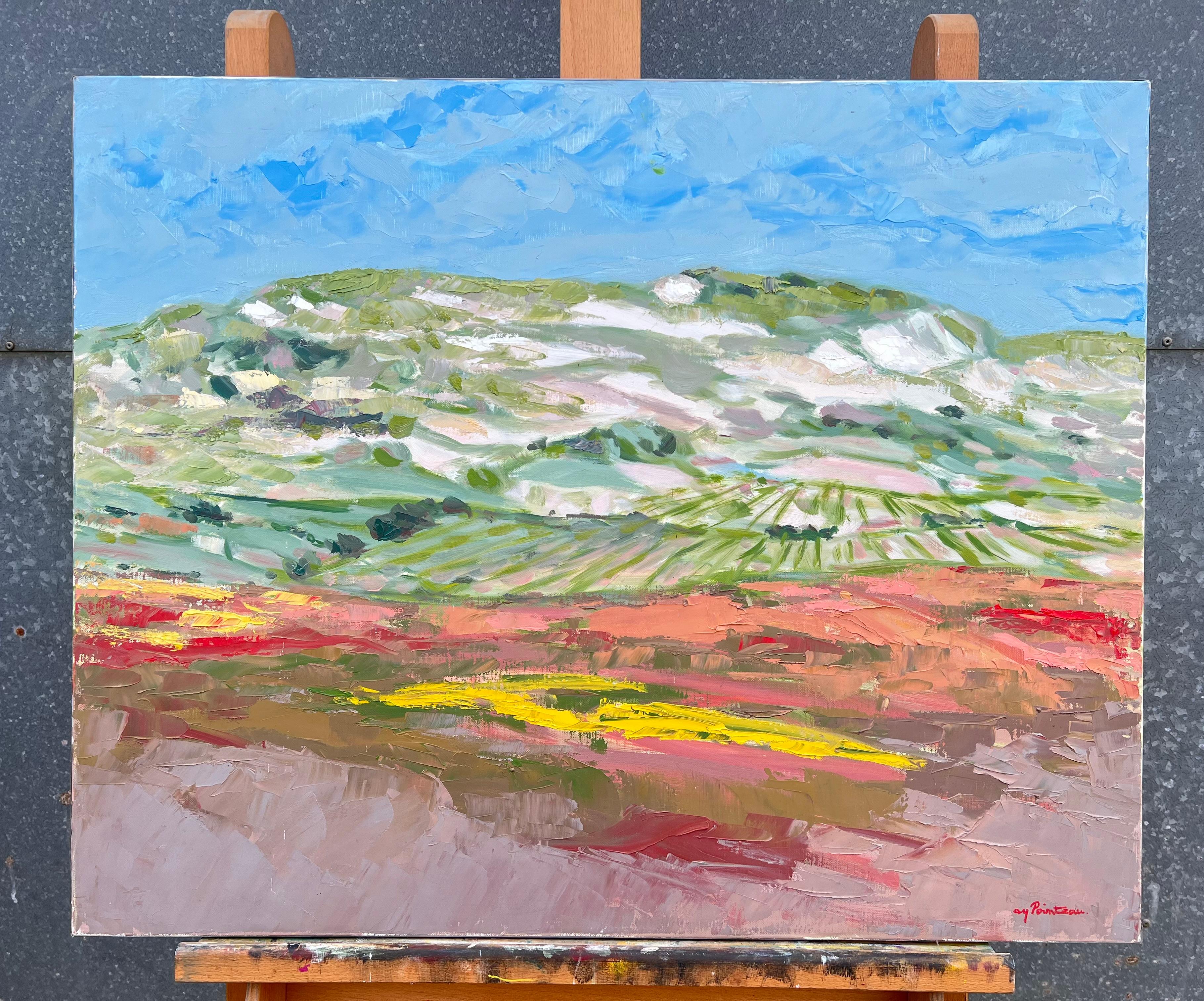 Zeitgenössisches spanisches Öl Lebendige Felder unter weitem Himmel Impressionistische Landschaft – Painting von Spanish artist