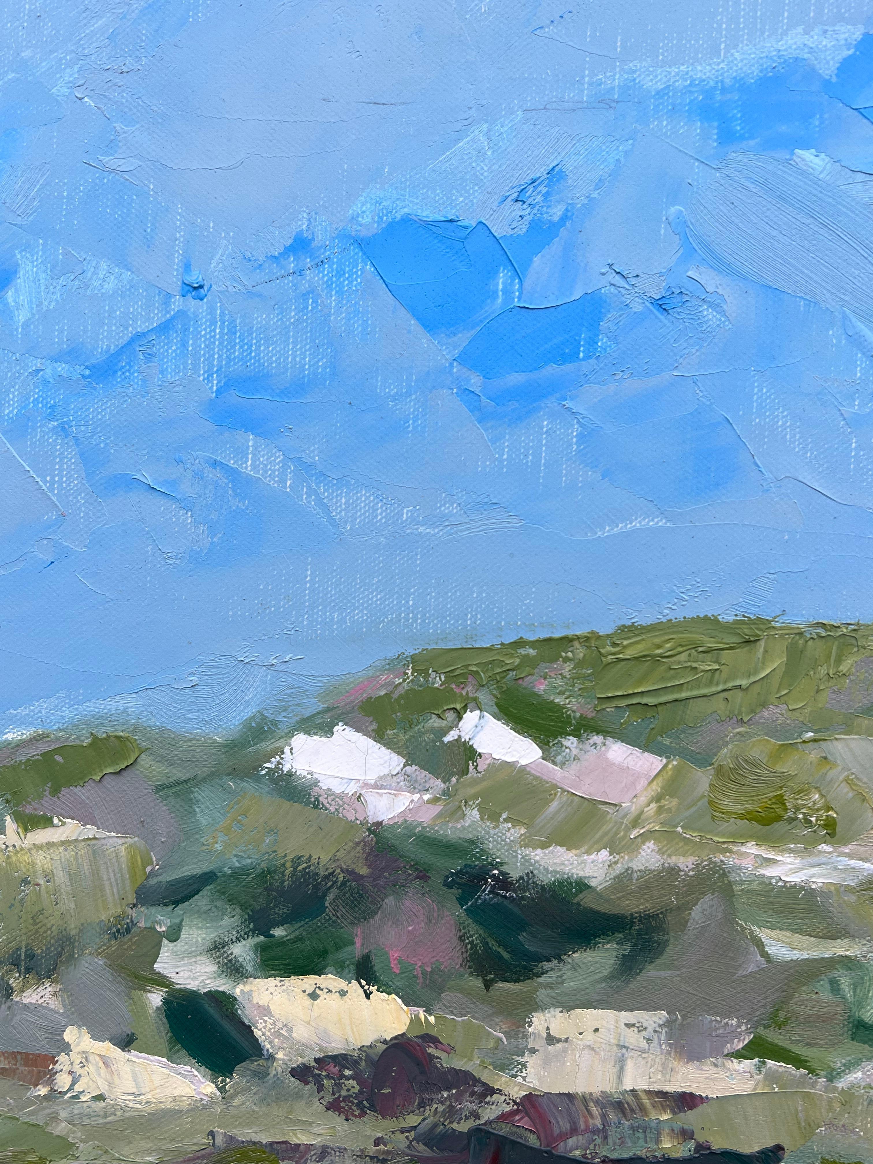Zeitgenössisches spanisches Öl Lebendige Felder unter weitem Himmel Impressionistische Landschaft (Grau), Abstract Painting, von Spanish artist
