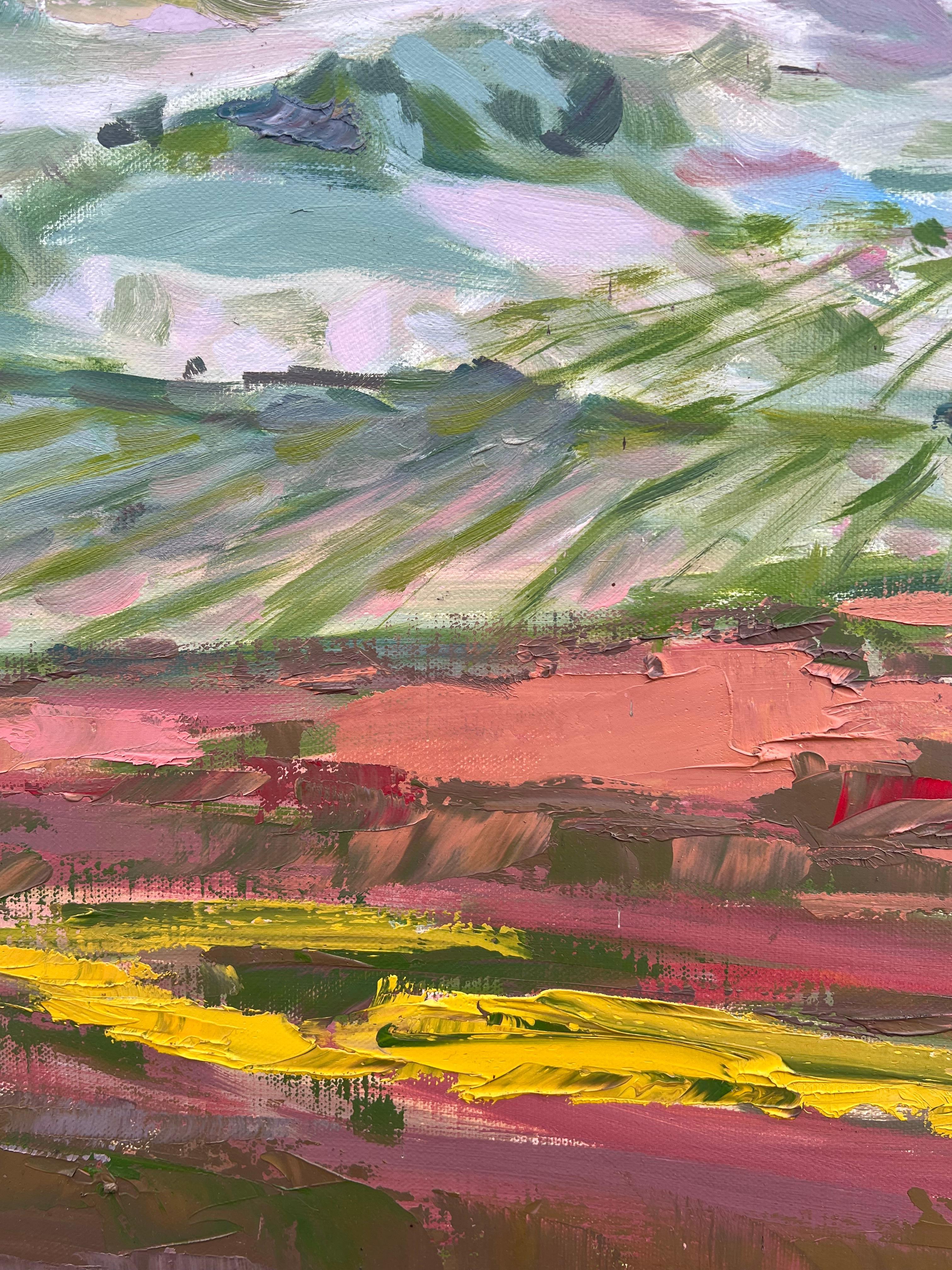 Zeitgenössisches spanisches Öl Lebendige Felder unter weitem Himmel Impressionistische Landschaft im Angebot 1