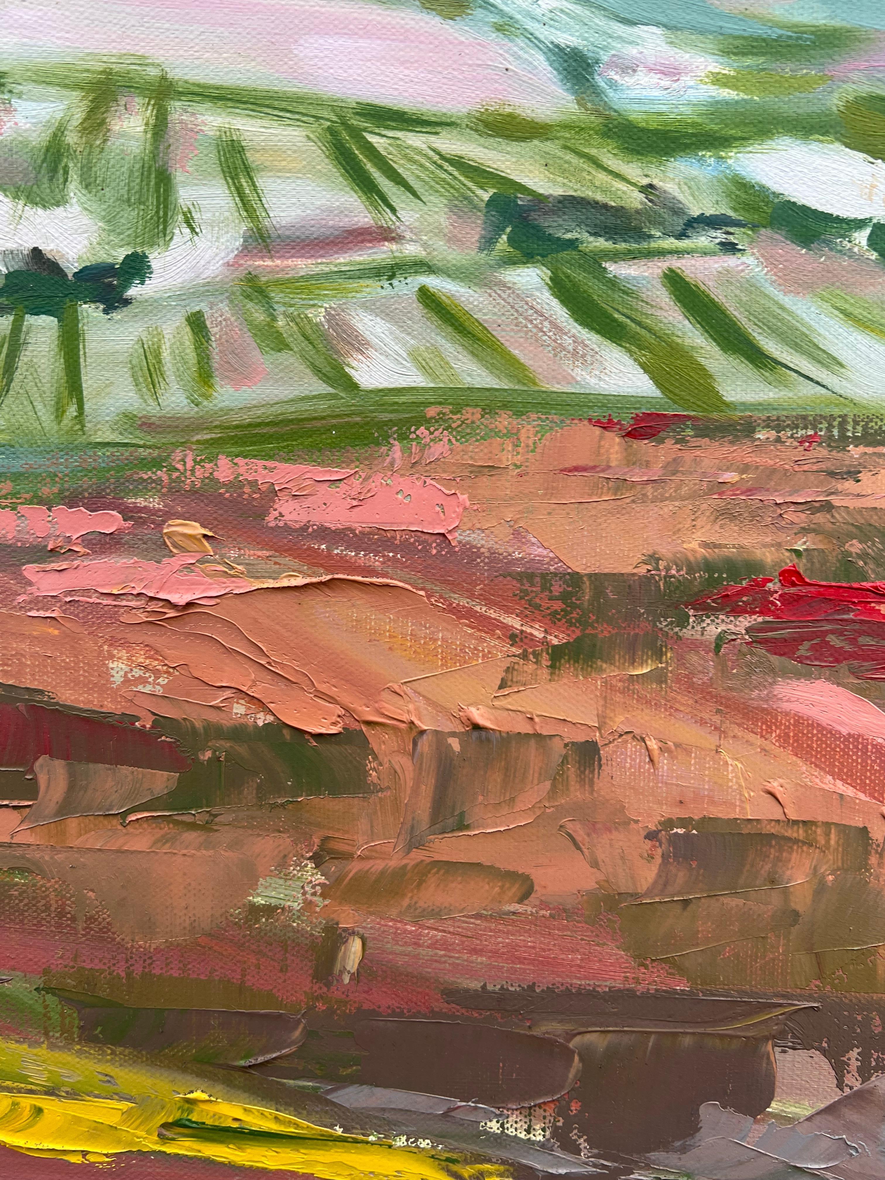 Zeitgenössisches spanisches Öl Lebendige Felder unter weitem Himmel Impressionistische Landschaft im Angebot 2